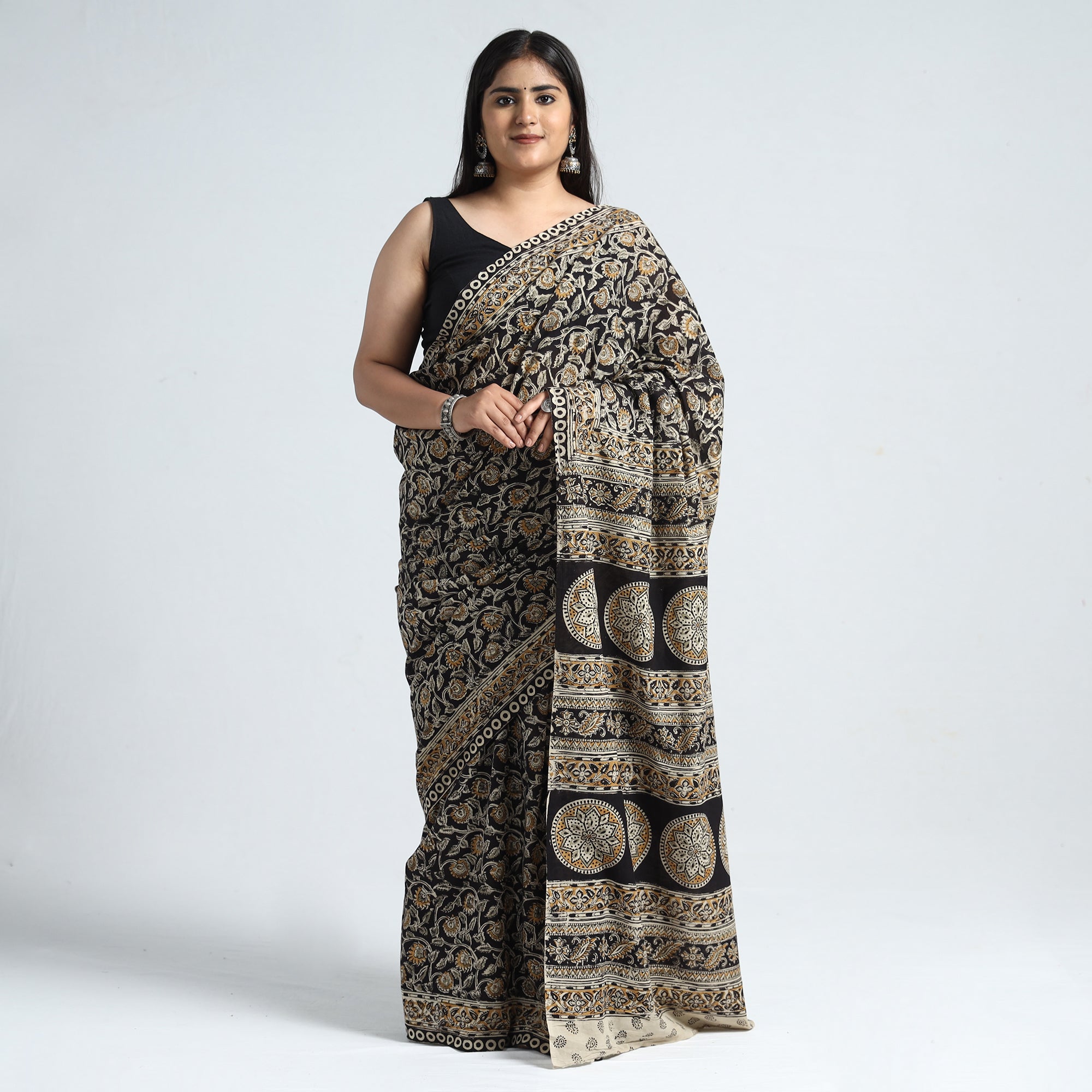 SOUTH KARGHA Black - Pedana Block Print Cotton Kalamkari Saree 04