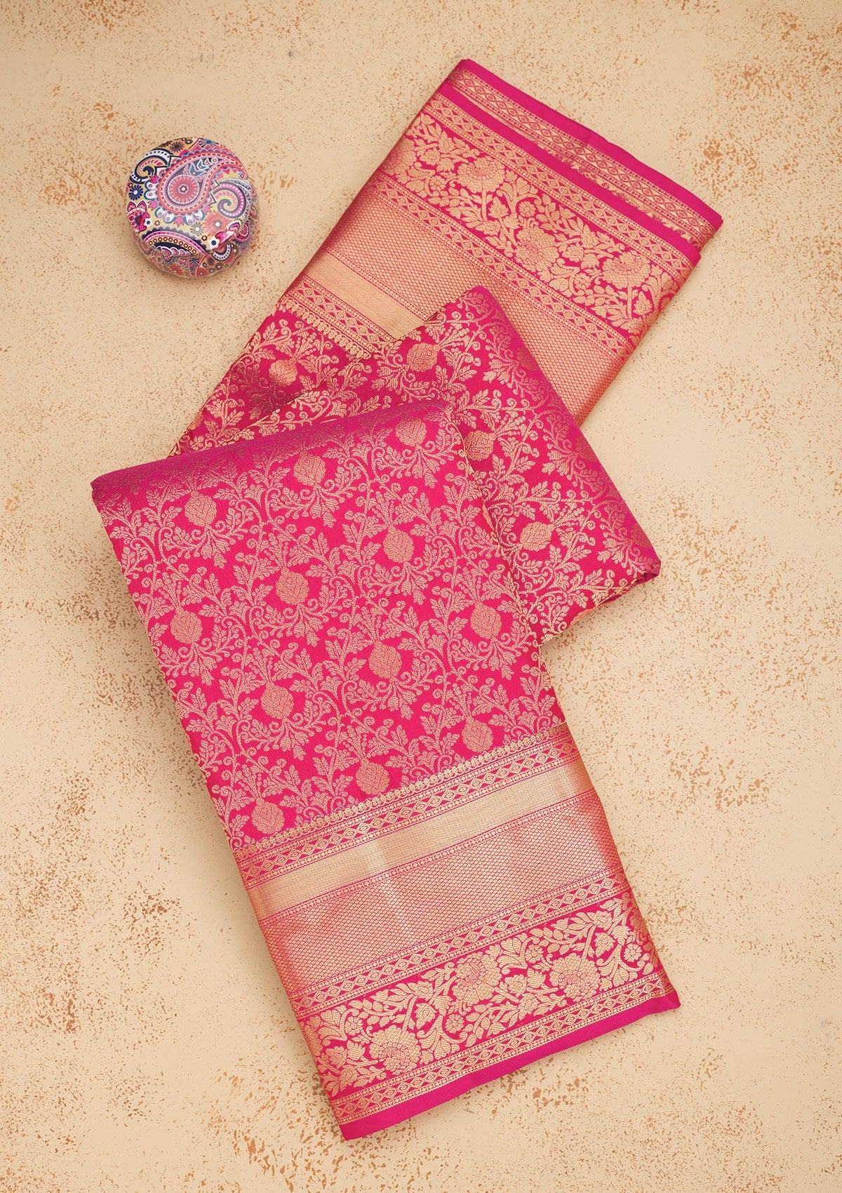 Koskii Magenta Pink Zariwork Pure Silk Saree – Women's