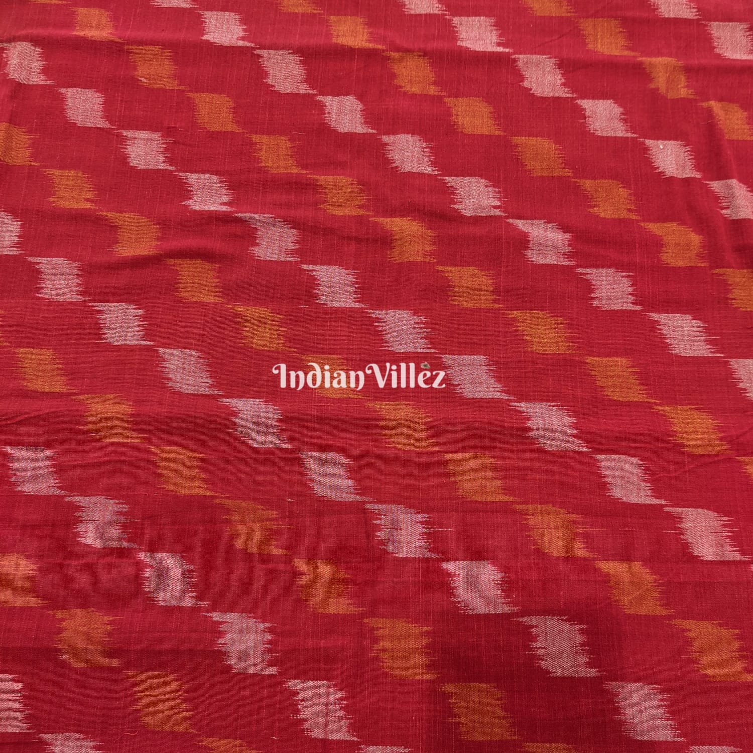 IndianVillèz Red Sambalpuri Ikat Cotton Fabric - view 2