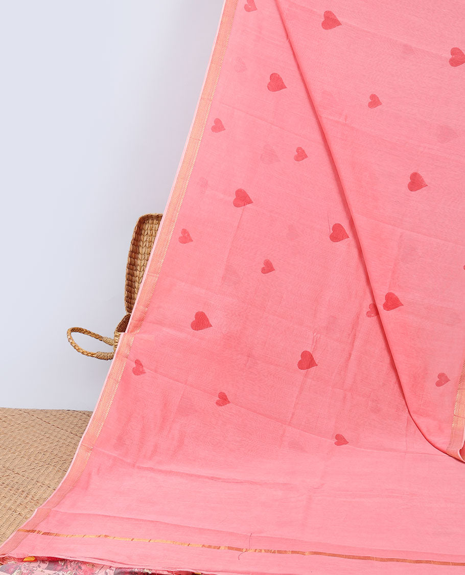 Pothys paech heart motifs chanderi cotton saree with self zari border & striped zari pallu