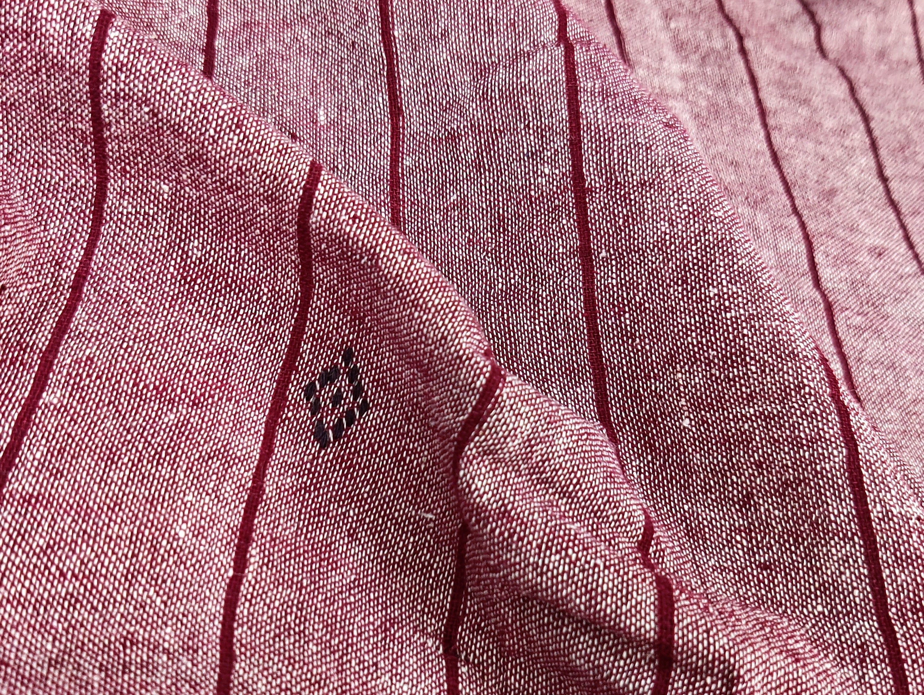 IndianVillèz Salmon Pink with Maroon Stripes Kotpad Handloom Fabric - view 2