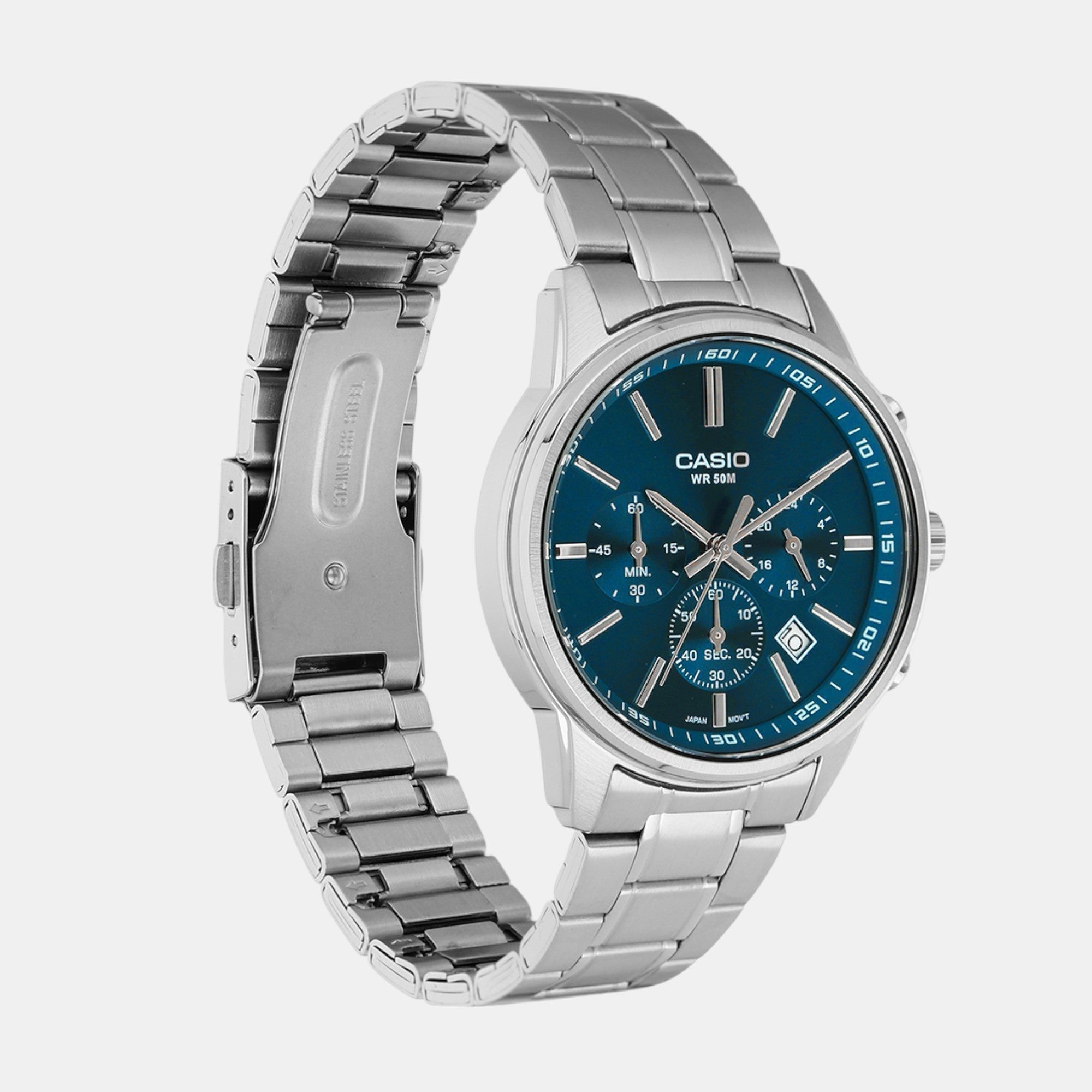 Casio Enticer Men Quartz Blue Dial Chronograph Stainless Steel Watch A2308 - view 3