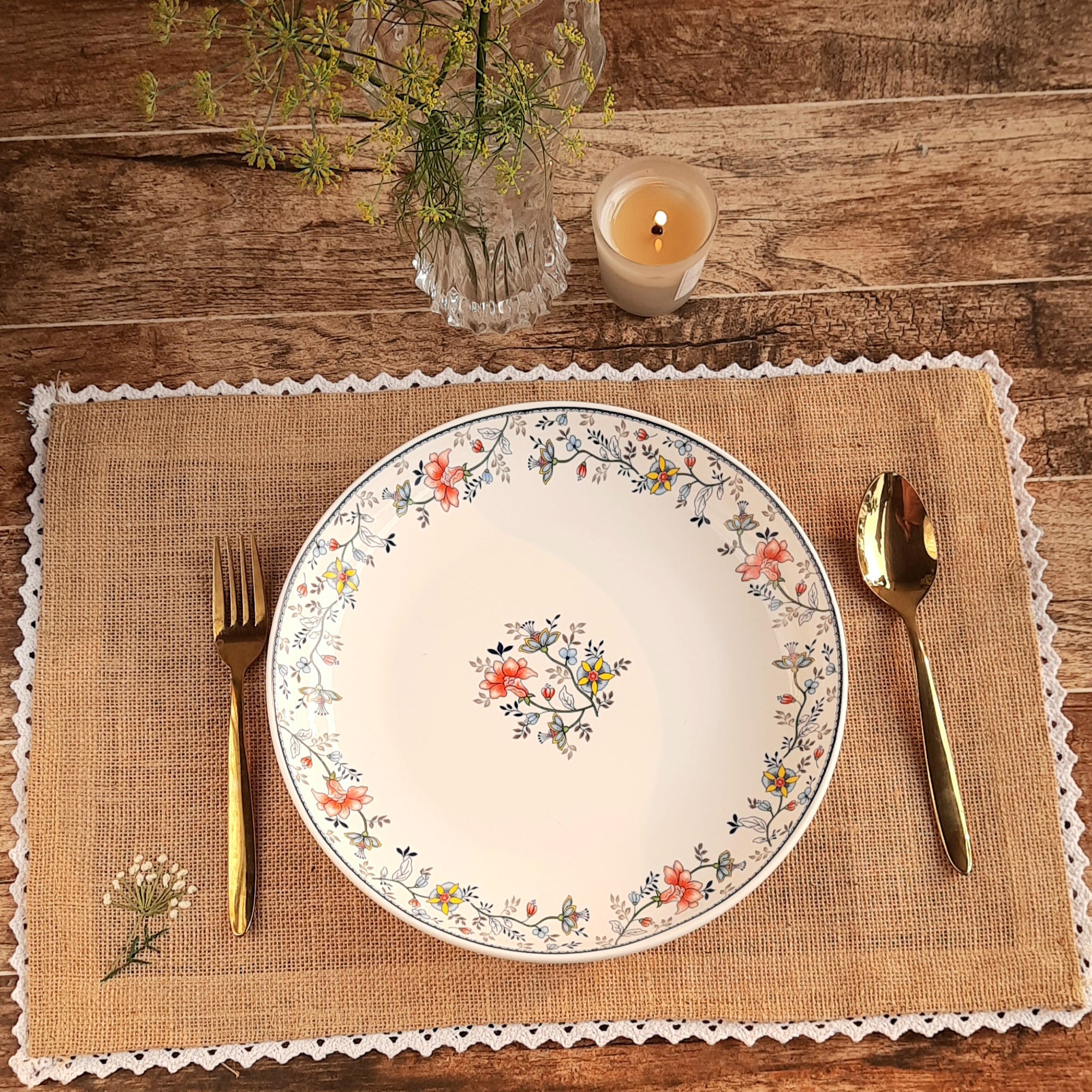 STUDIO VILASITA Beige - Embroidered Jute Table Mat - Dandelion (Set of 4)