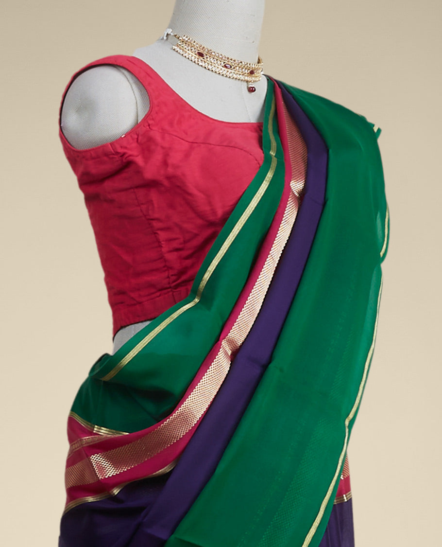 Pothys Blue mysore silk saree with contrast zari border