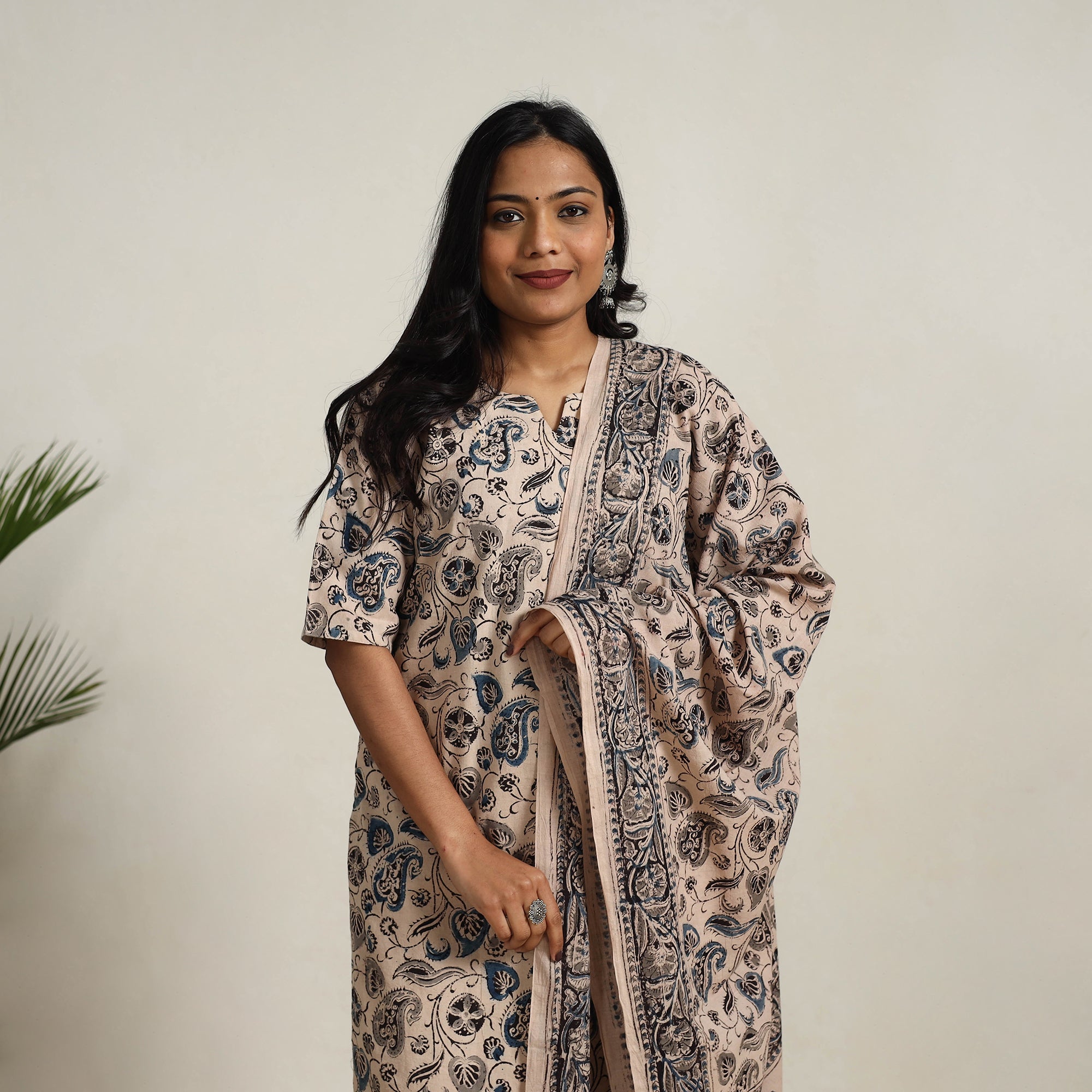 ITOKRI CASUALS Beige - Block Printed Cotton Kalamkari Kurta Set 06