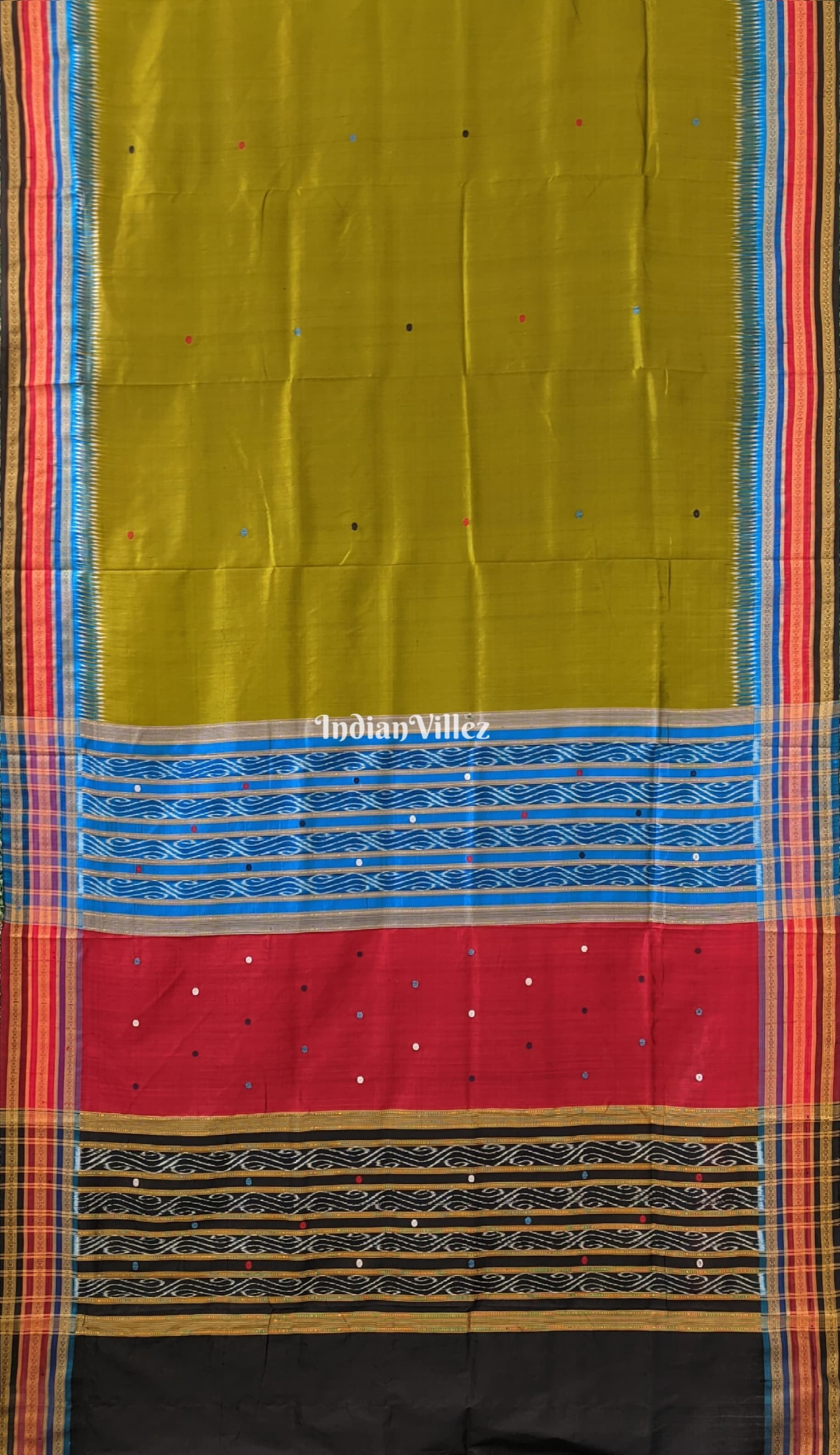 IndianVillèz Mehndi Green Kathiphera Odisha Ikat Khandua Silk Saree