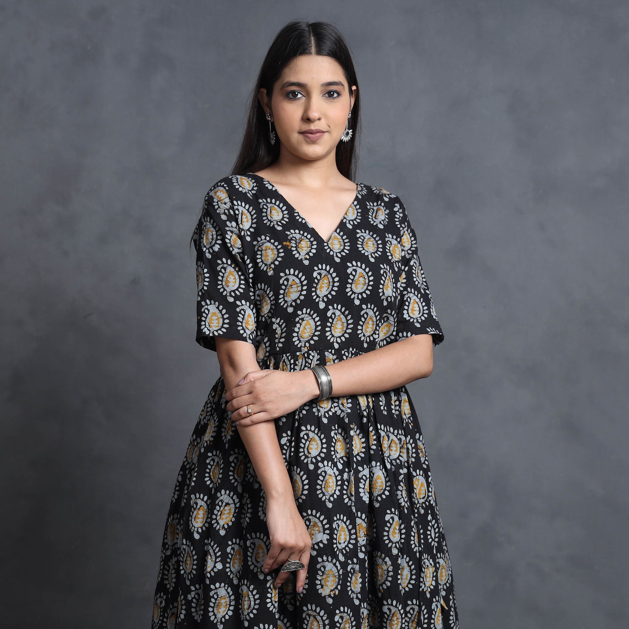 ITOKRI CASUALS Black - Hand Batik Printed Cotton Flared Gher Dress