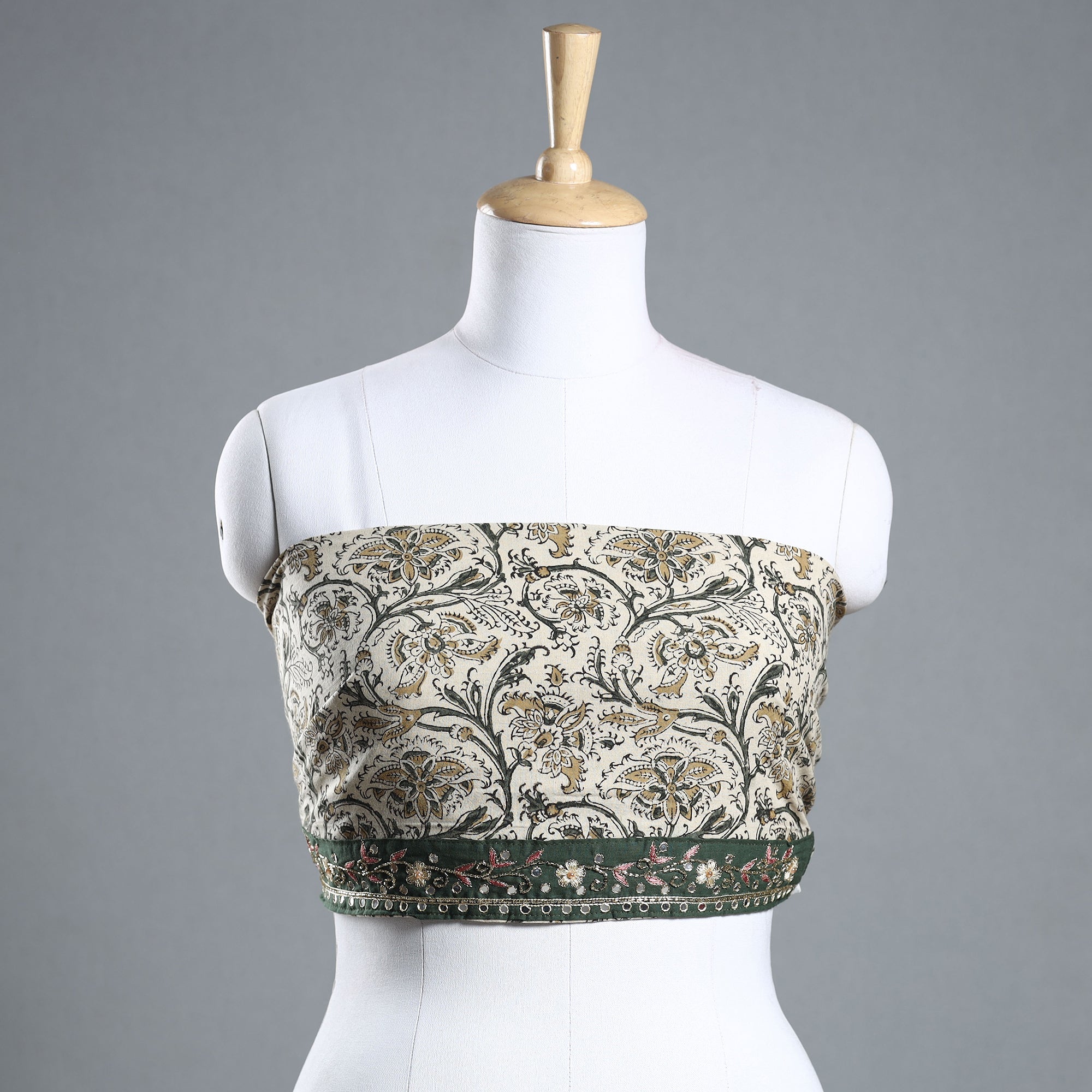 NOORI BAZAR Beige - Zardozi Hand Embroidered Kalamkari Cotton Blouse Piece