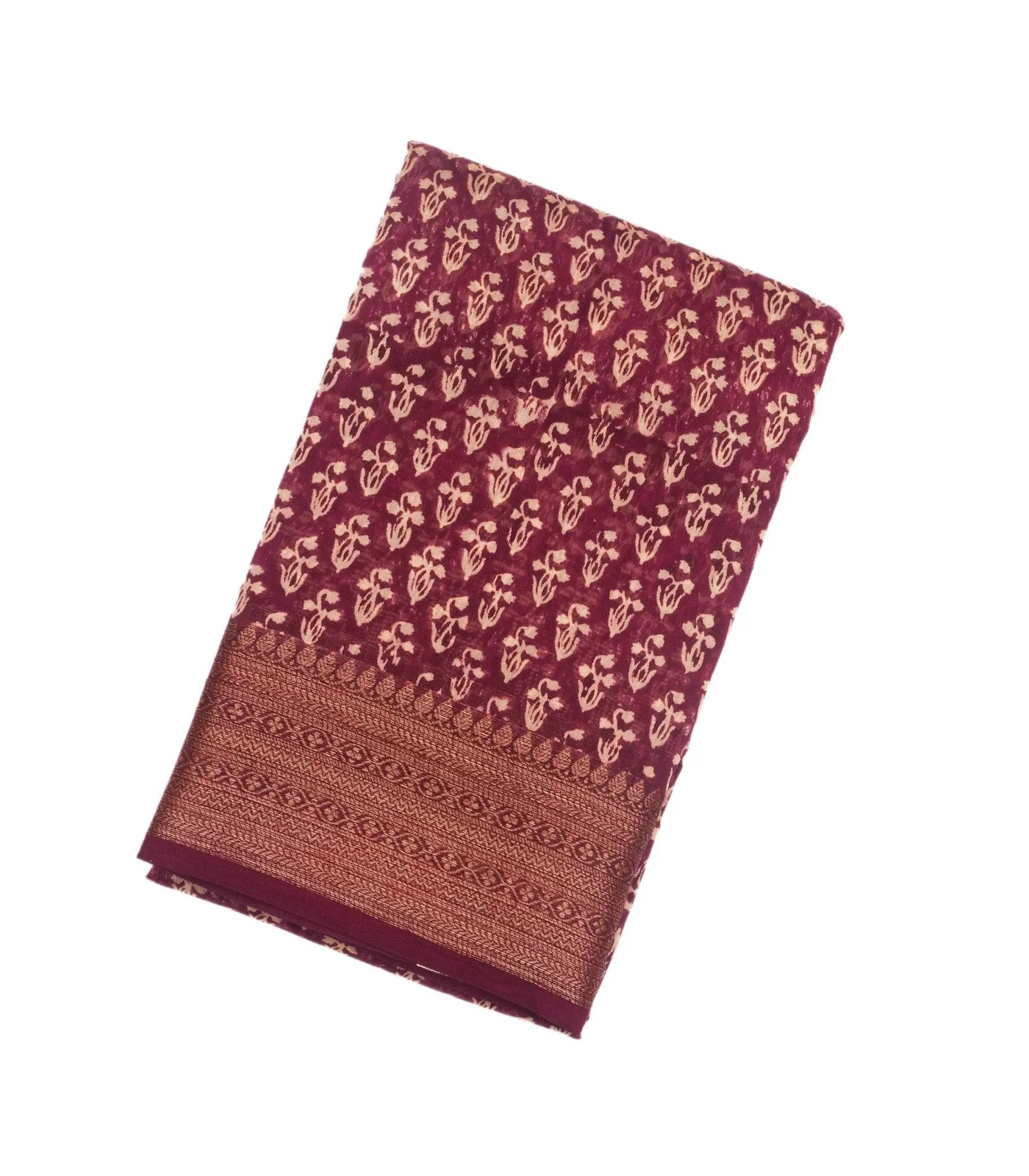 RmKV Maroon Woven Chanderi Cotton Saree With Zari Border