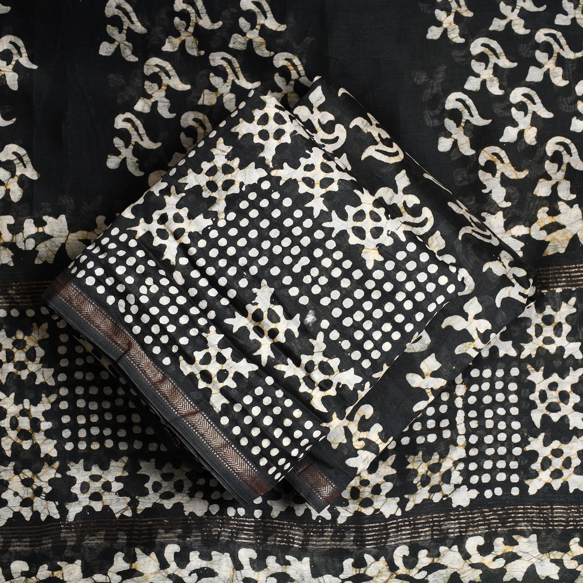 BATIK BY MD. SHARIFF Black - 3pc Chanderi Silk Hand Batik Print Dress Material - view 2