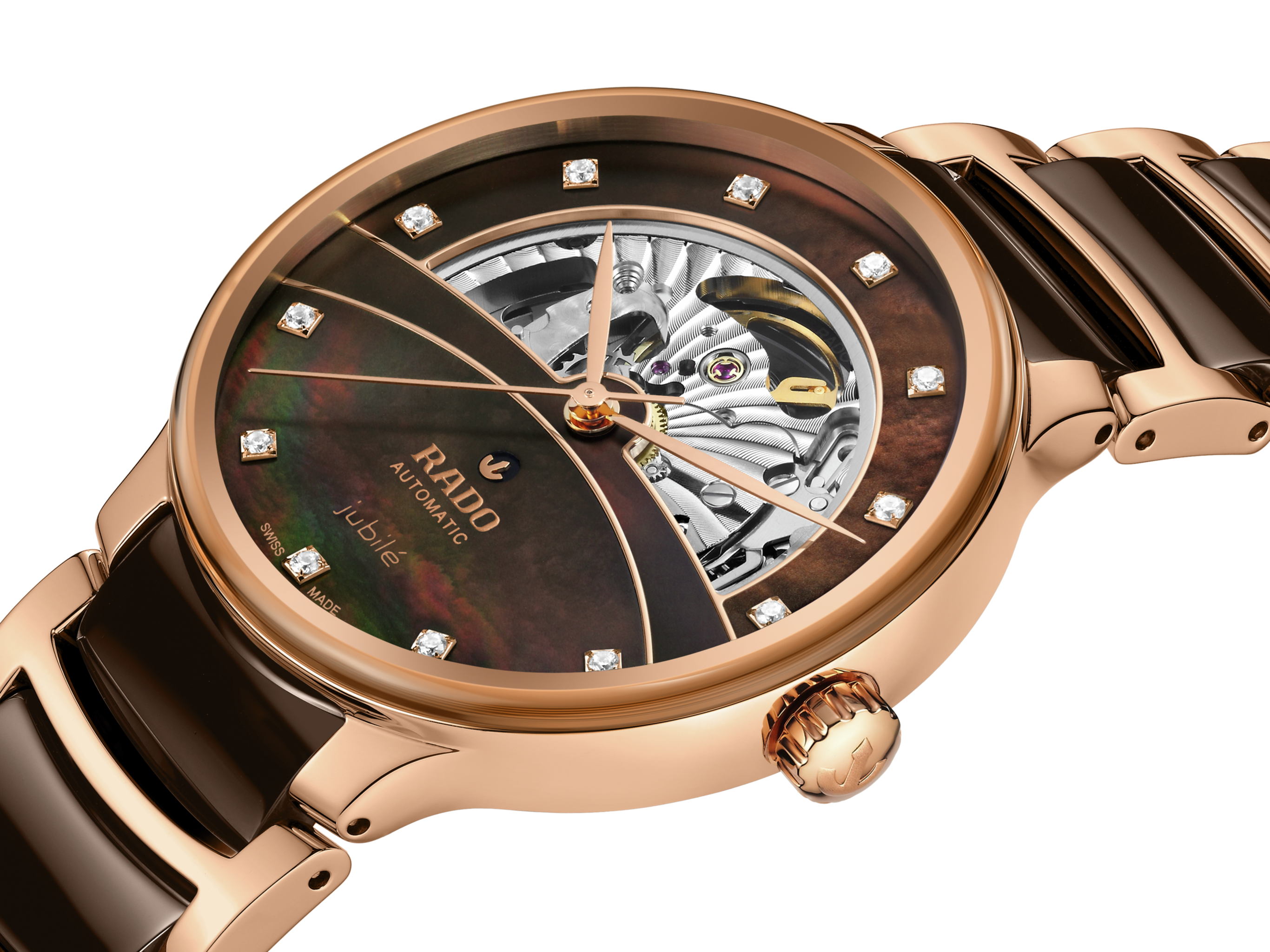 Rado Centrix Automatic Diamonds Open Heart Brown & Rose Gold Dial Unisex 39.5MM - view 2