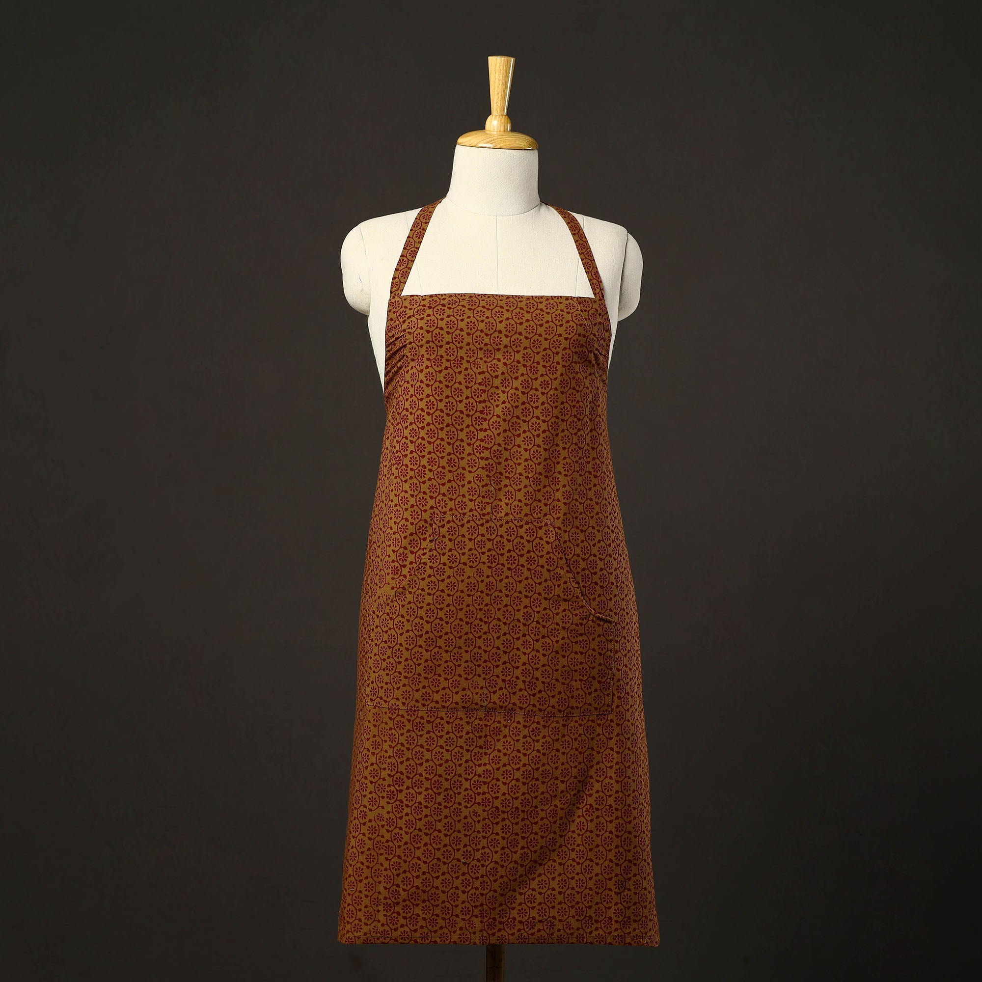 JALPARI Brown - Bagh Block Print Cotton Apron with Pocket 28
