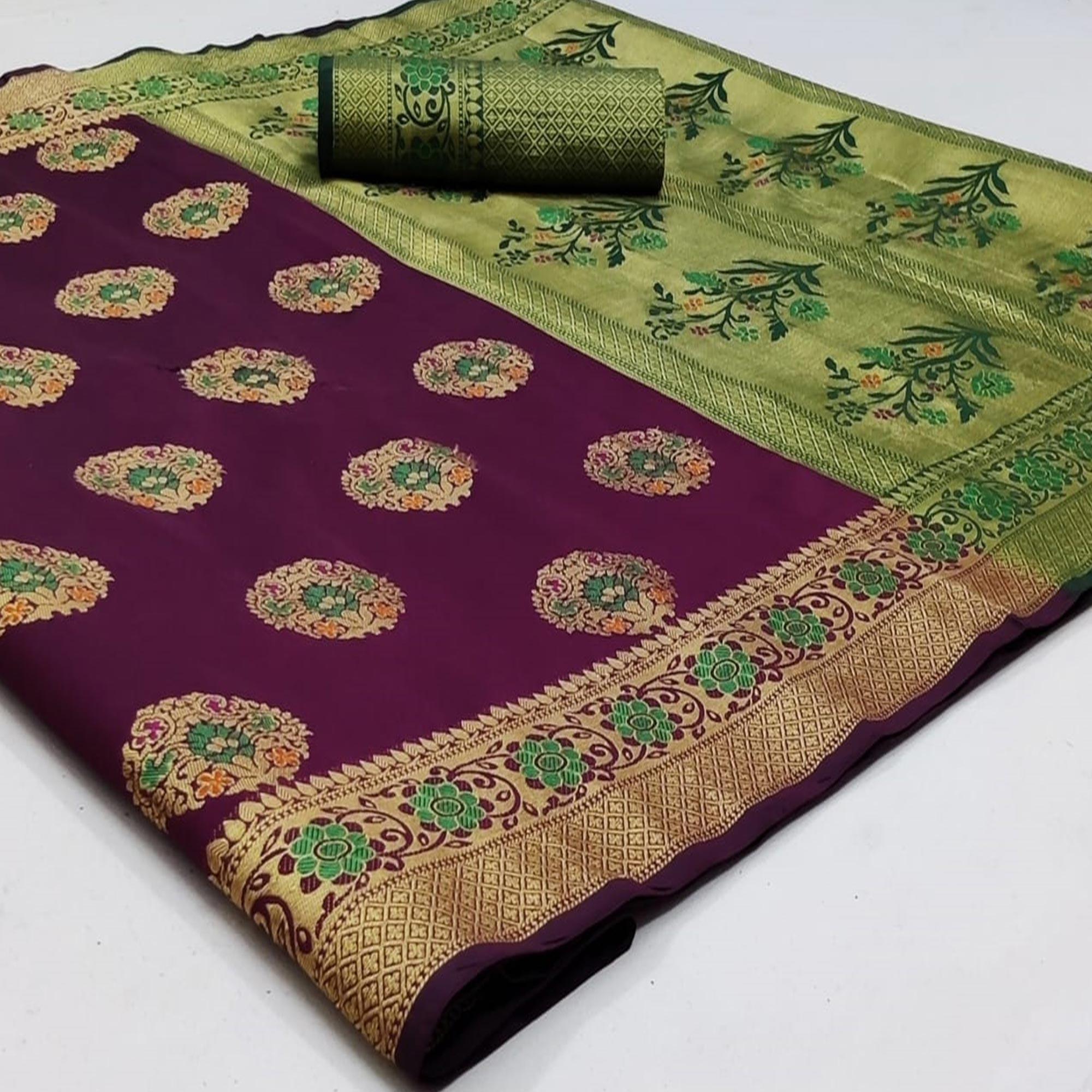 Peachmode Imposing Purple Colored Festive Wear Woven Silk Saree