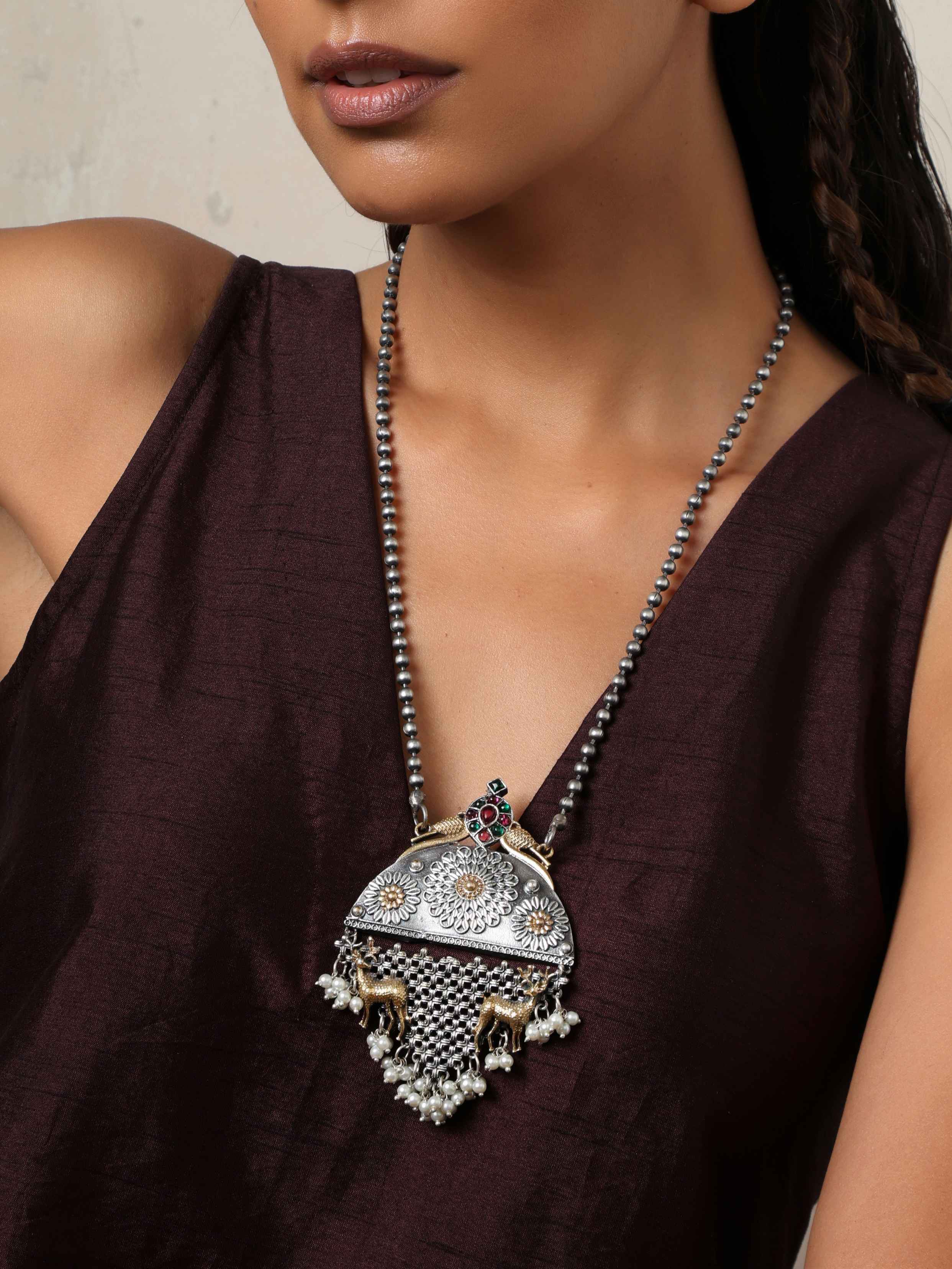 trueBrowns Silver Gold Tone Pendant Chain - view 2