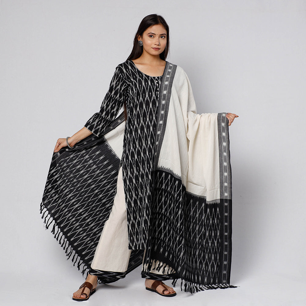 ITOKRI CASUALS Black - Pochampally Ikat Weave Cotton Kurta with Palazzo & Dupatta Set - view 2
