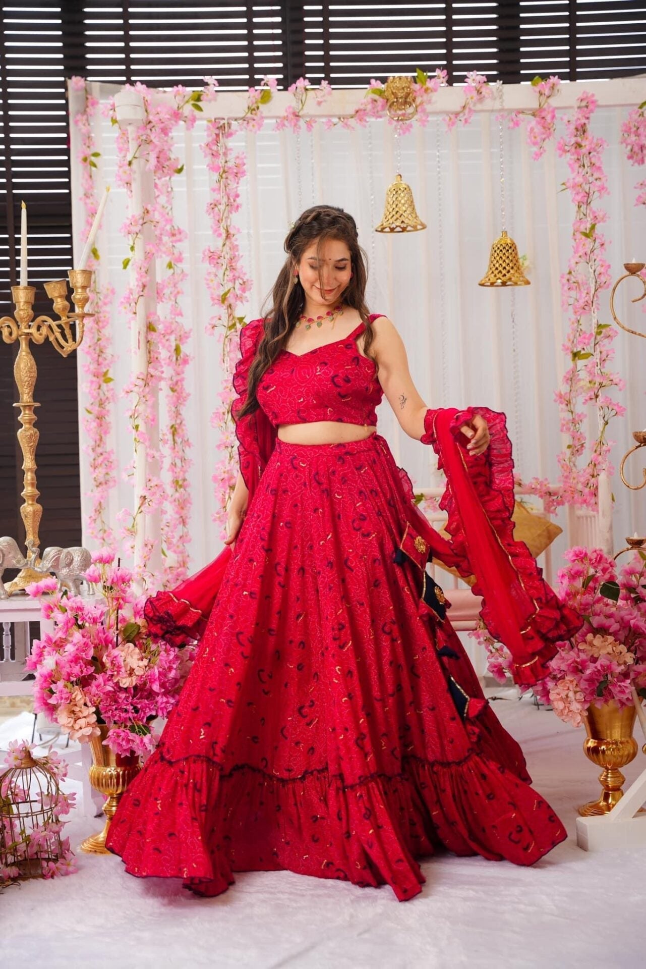 Idaho-o Vermilion Bliss Chinon Lehenga Set – Women's