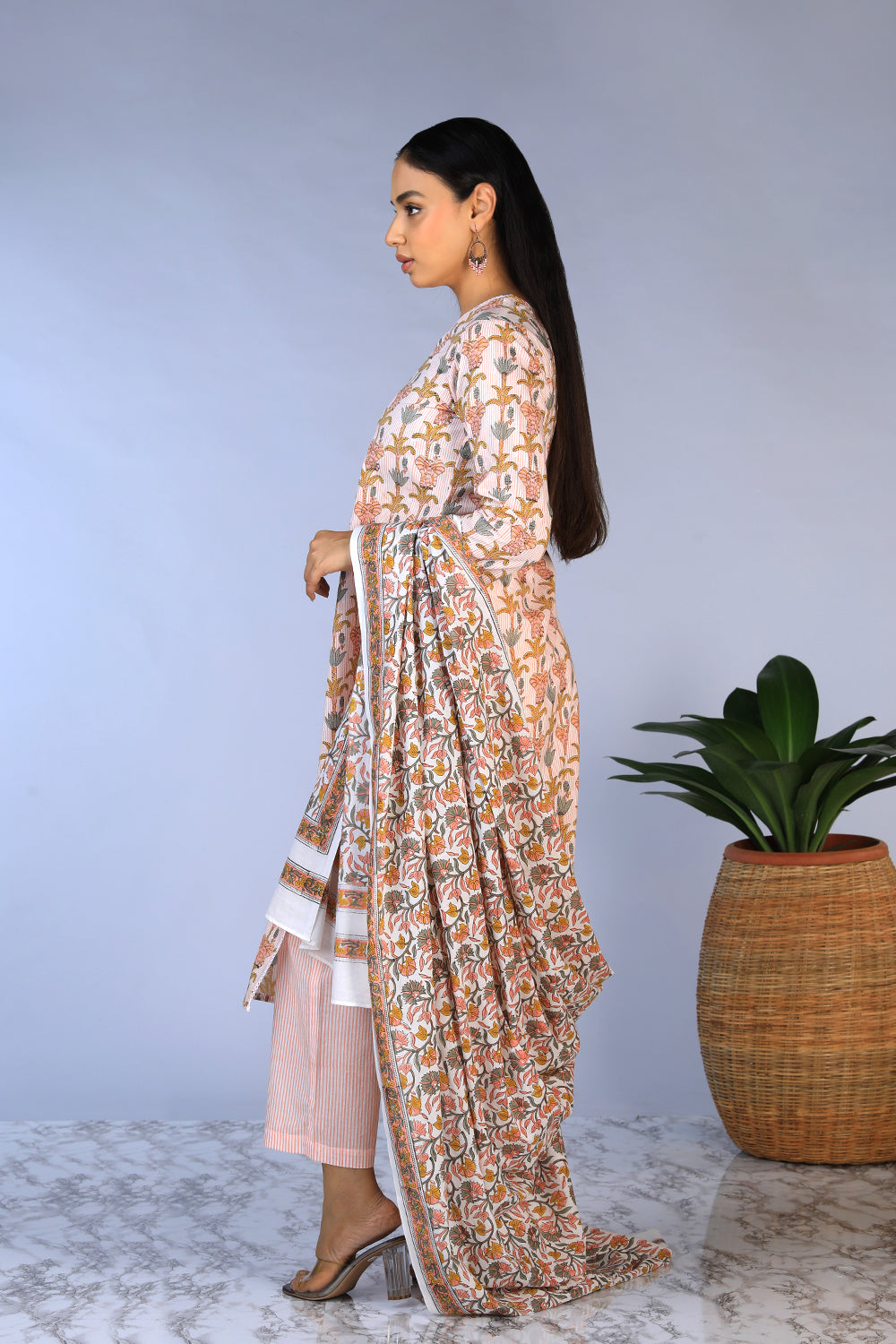 Kalanjali Ethnics Handblock printed kurti ,pants and dupatta set - view 6