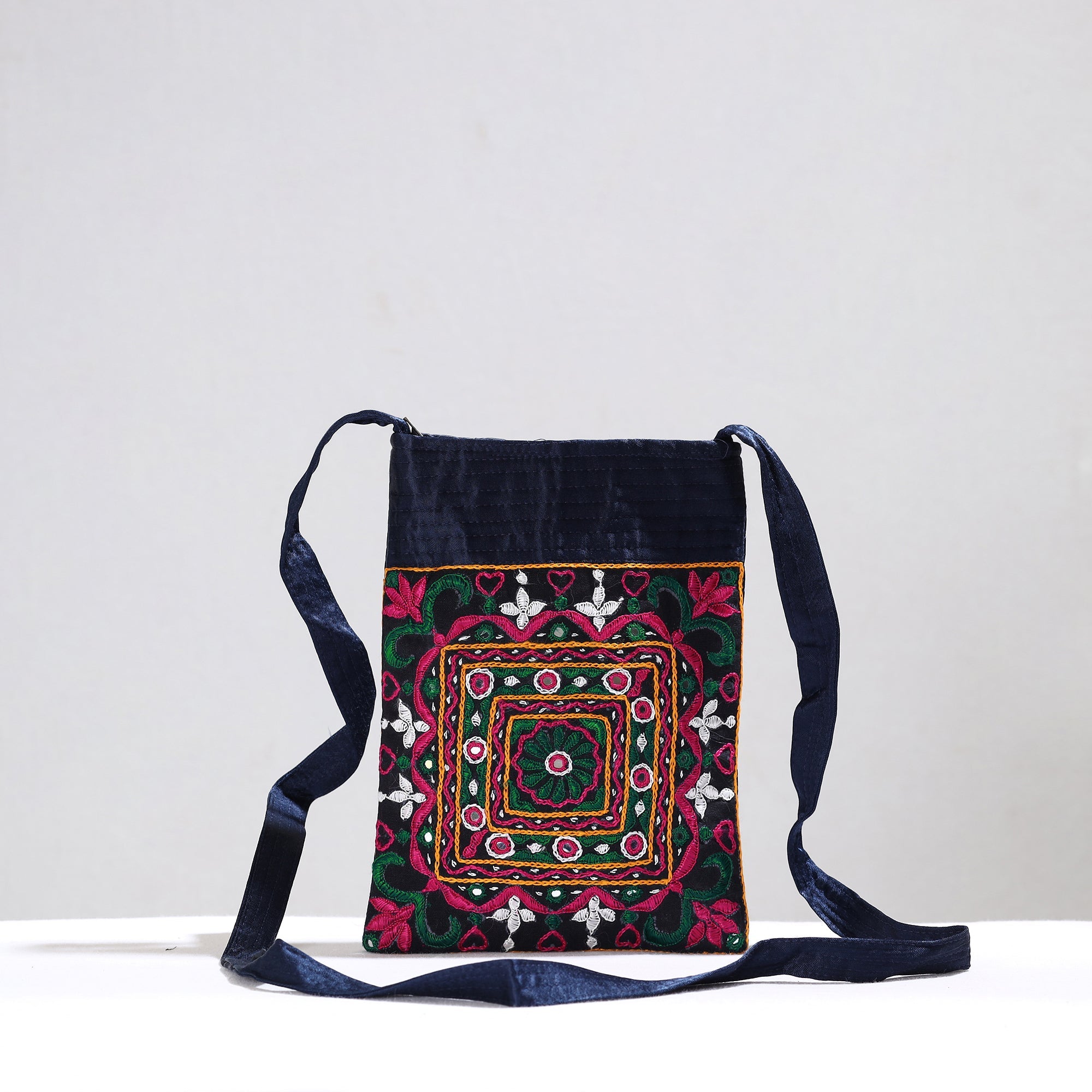 KACHCHH JI CHHAAP Black - Kutch Pakko Hand Embroidery Mirror Work Mashru Silk Sling Bag 101 - view 2