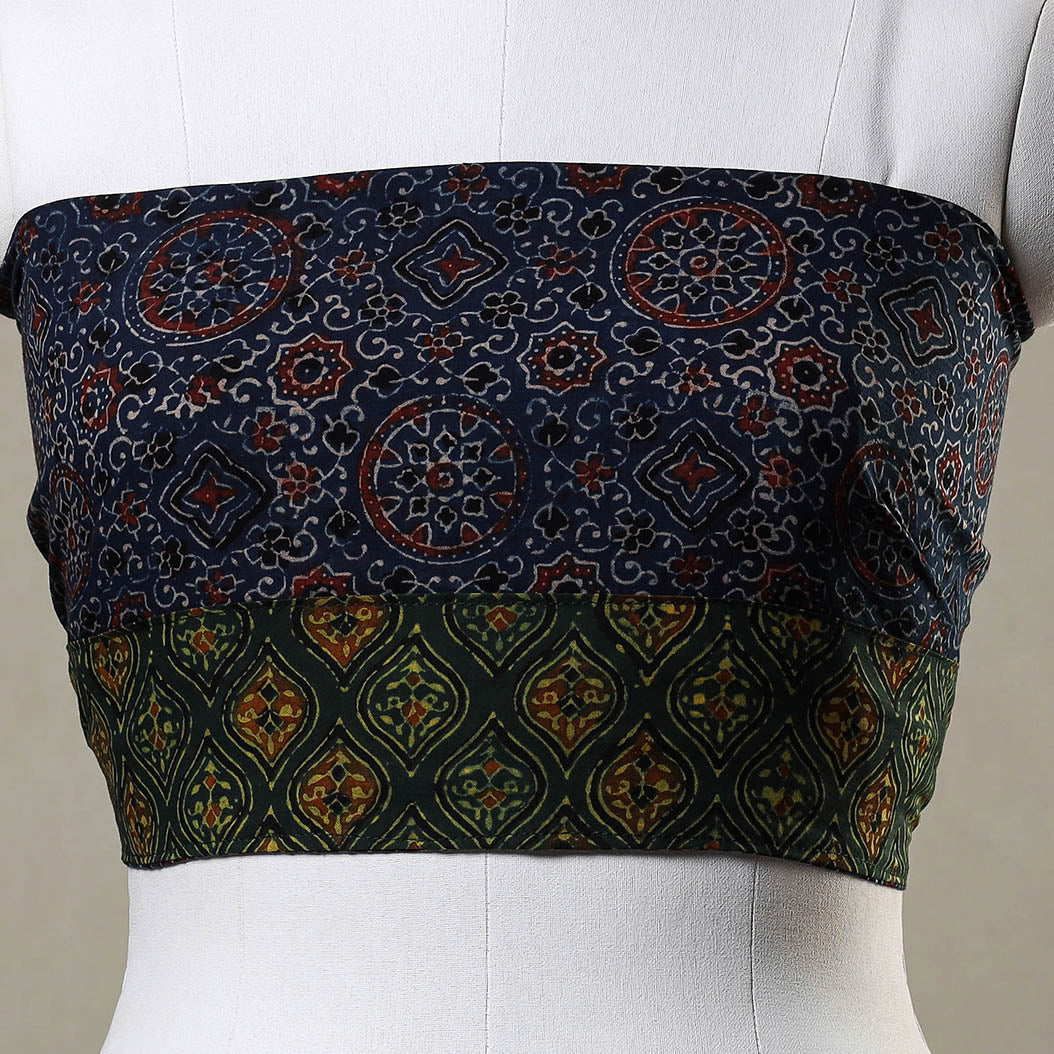 NOORI BAZAR Blue - Ajrakh Block Printed Cotton Blouse Piece - view 3