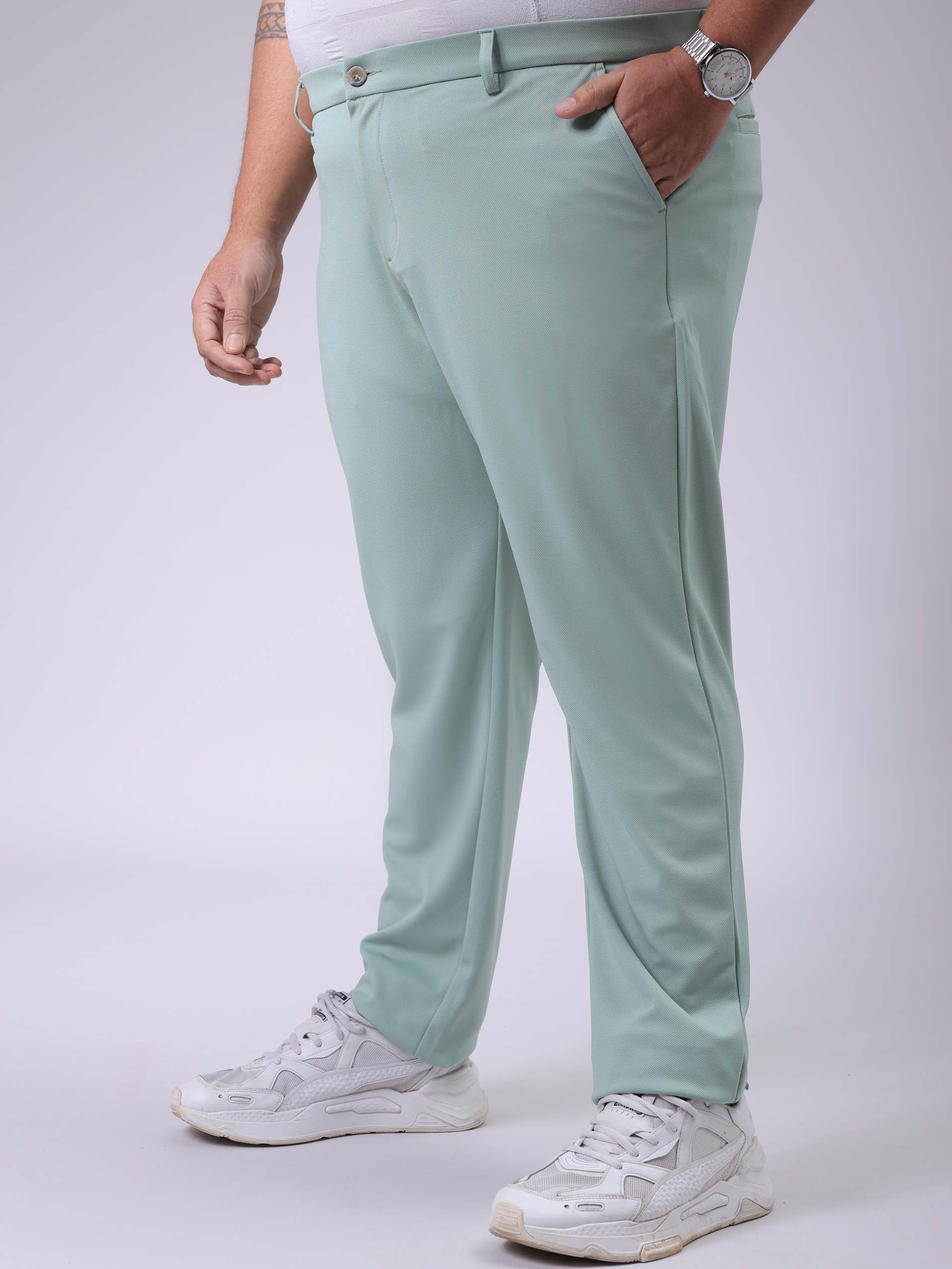 HARDSODA Men's Plus Size Green Regular Fit Solid Chinos - view 3