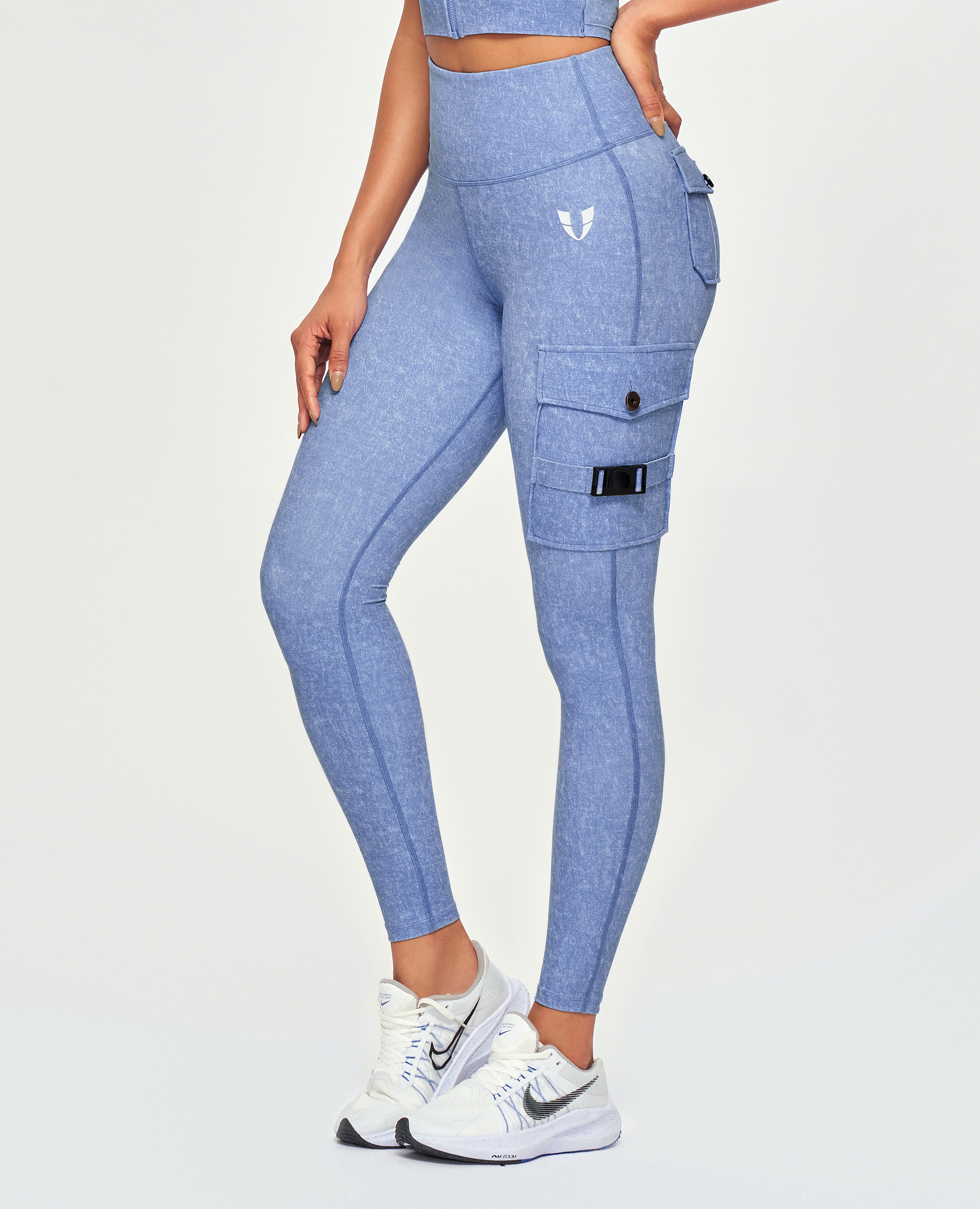 FIRM ABS Cargo Fitness Leggings - Light Denim Blue - view 2