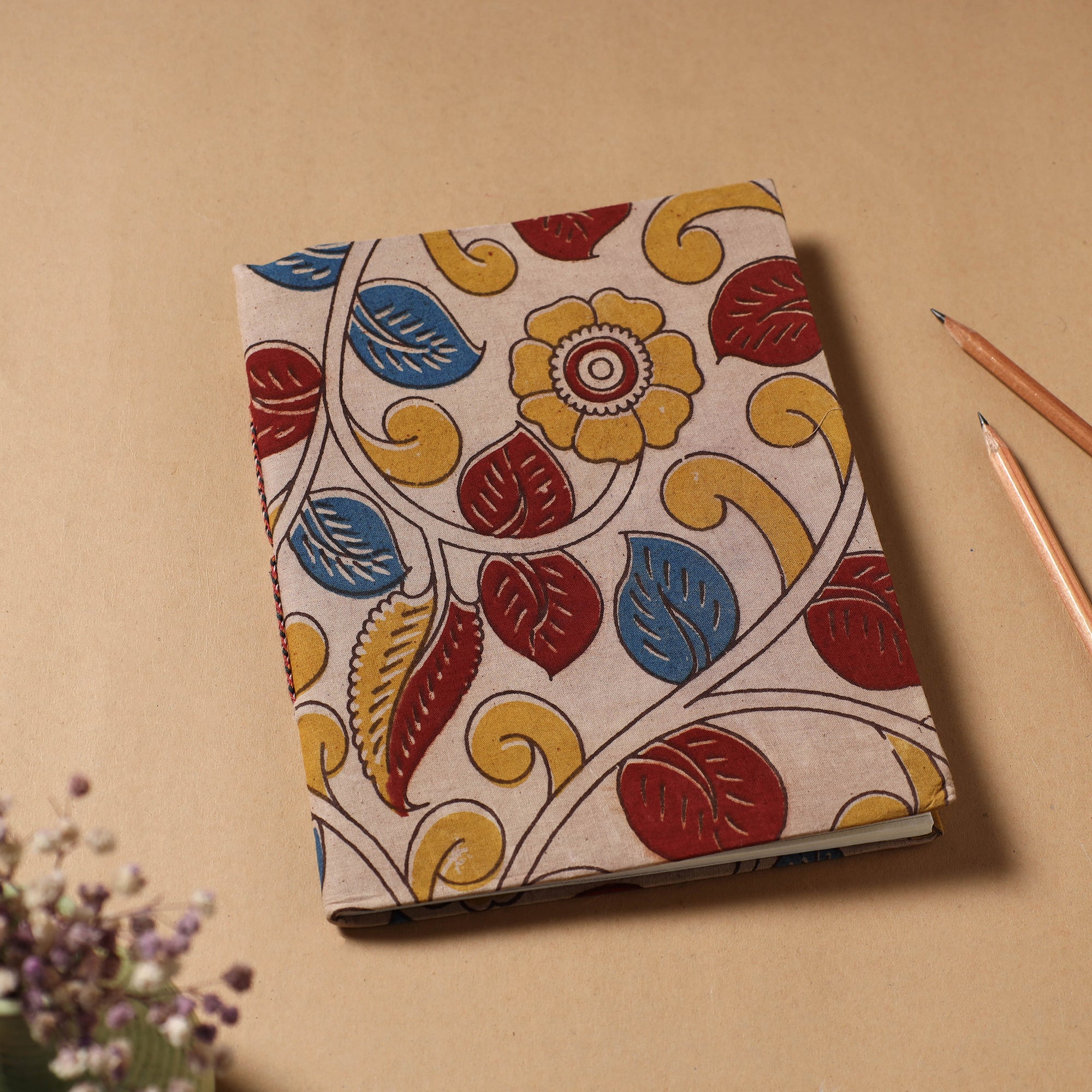 BINDAAS UNLIMITED Beige - Kalamkari Fabric Cover Handmade Paper Notebook (9 x 7 in)