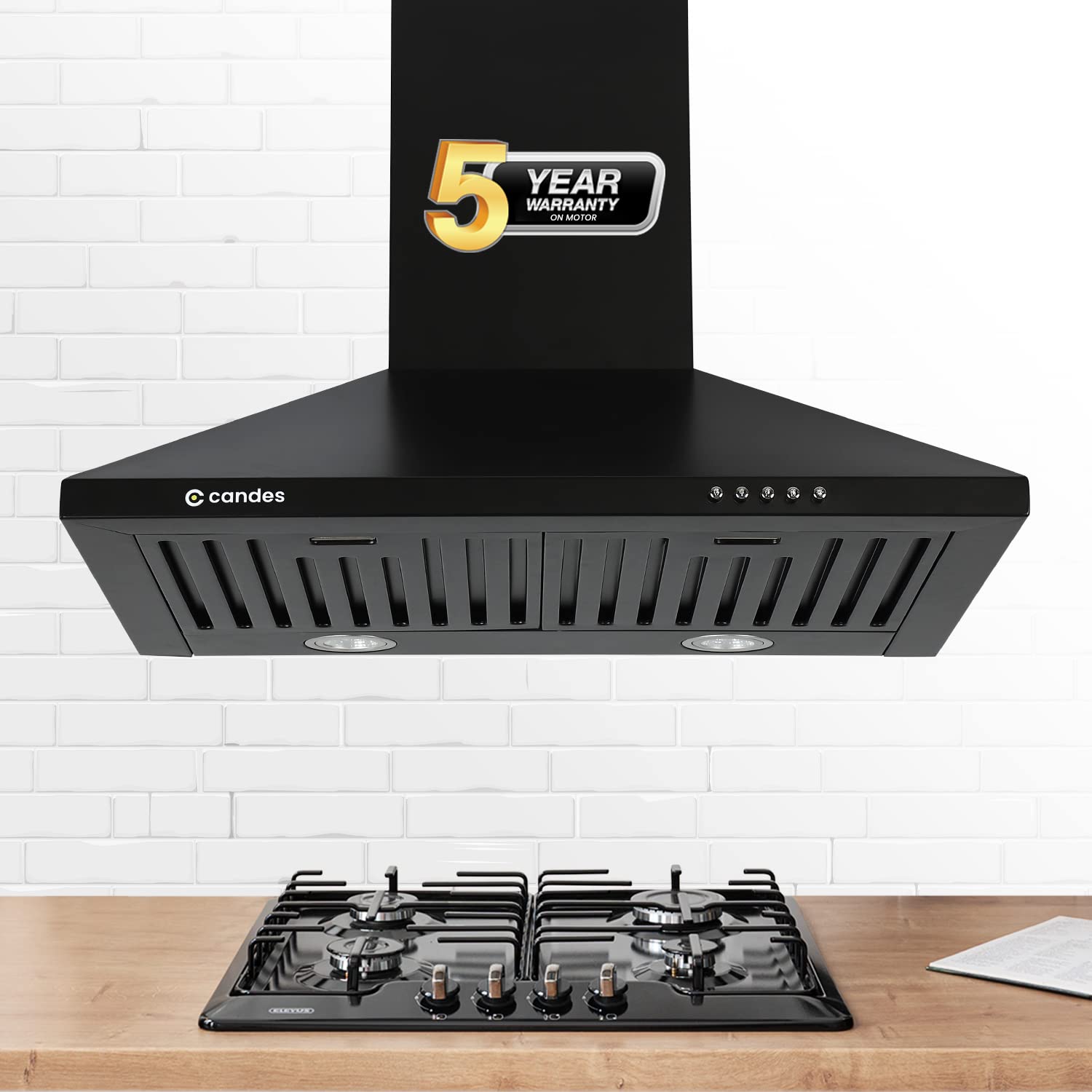 Level led lighting – Candes Spire Kitchen Chimney 60 Cms with Powerful 800 m3/h Suction| Stainless Steel Baffle Filter | Anti-Fingerprint Black Wall Mount Range Hood | 3 L