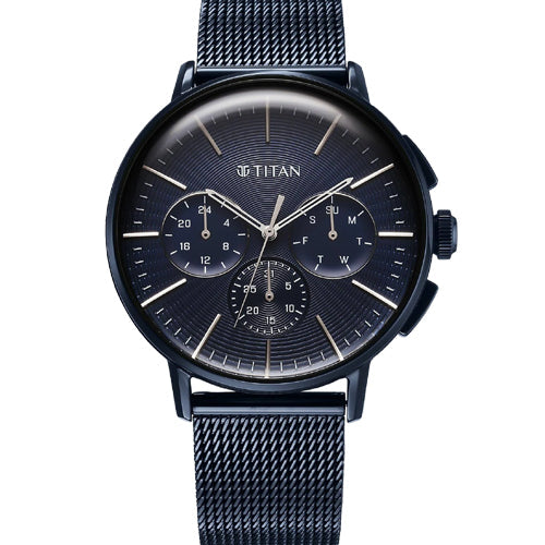 Titan Light leathers Multifunction Anthracite Dial Stainless Steel Strap Watch For Men 42mm 90200QM01