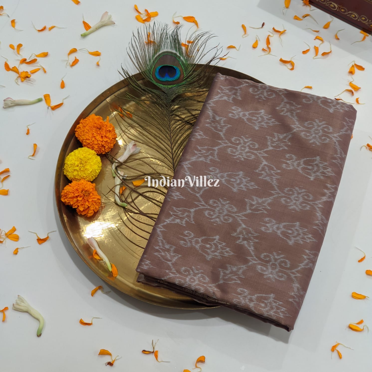 IndianVillèz Tortilla Brown Sambalpuri Ikat Natural Dyed Silk Saree