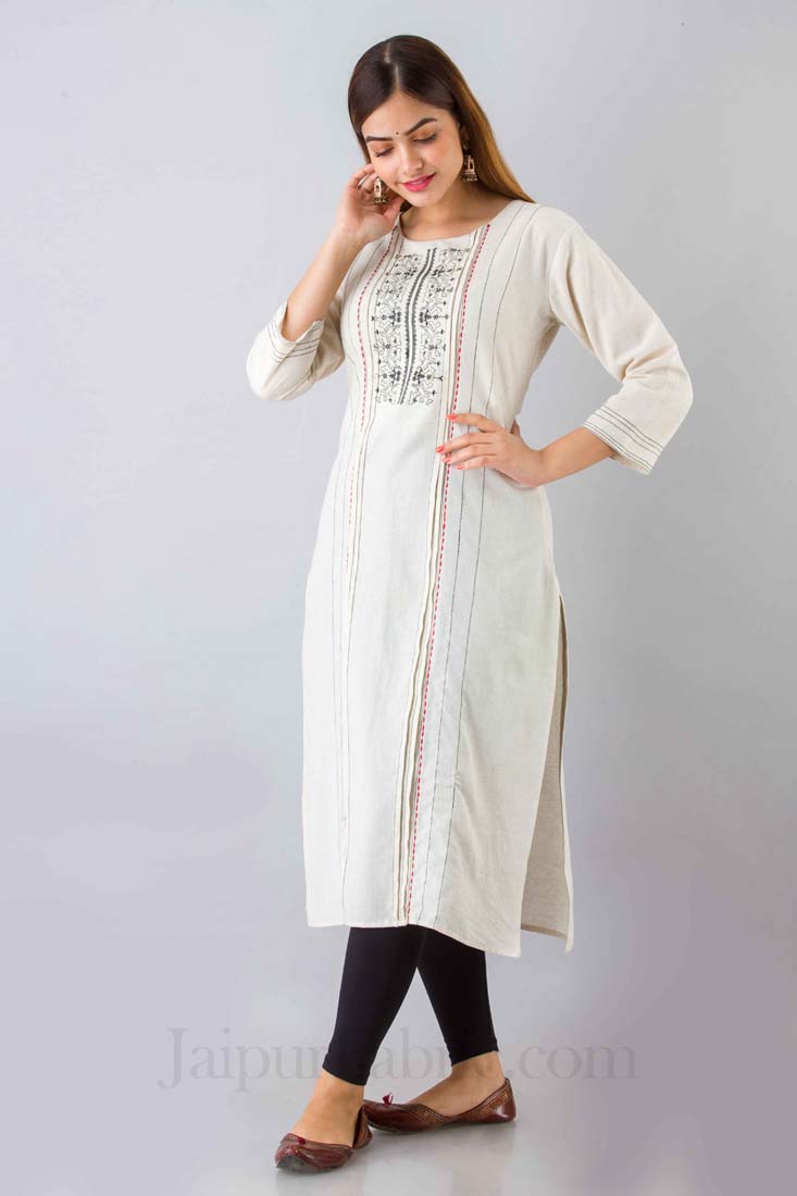 JaipurFabric® Women White Cotton Kurti