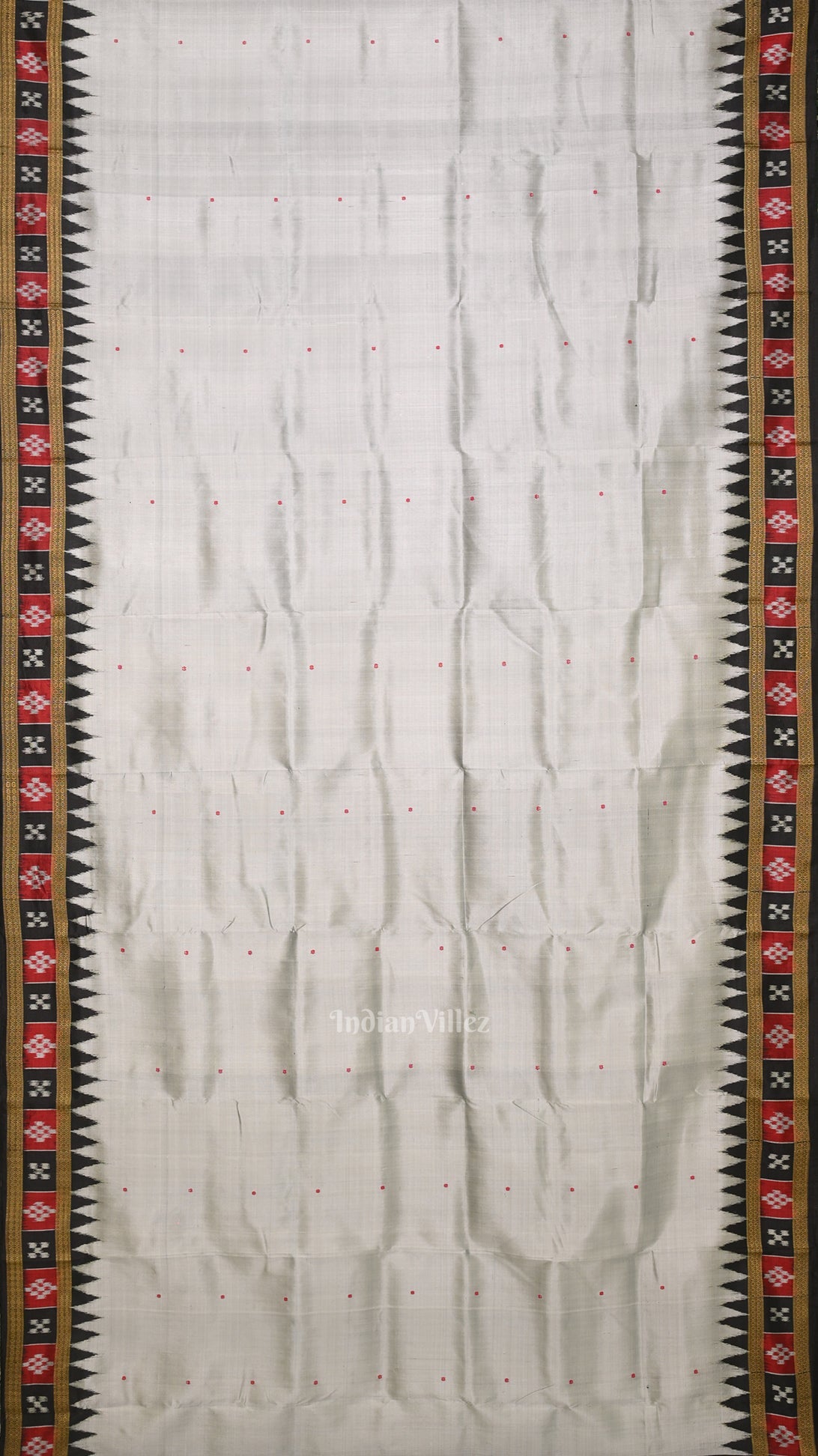 IndianVillèz Cement Gray Buti Pasapali Border Khandua Silk Saree - view 3