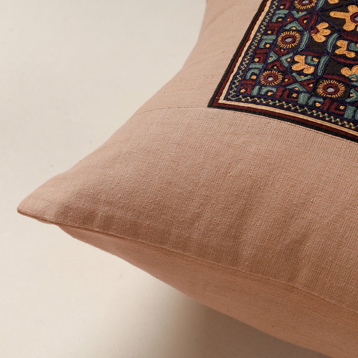 QASAB Beige - Kutch Pakko Hand Embroidery Cotton Cushion Cover (16 x 16 in) - view 2