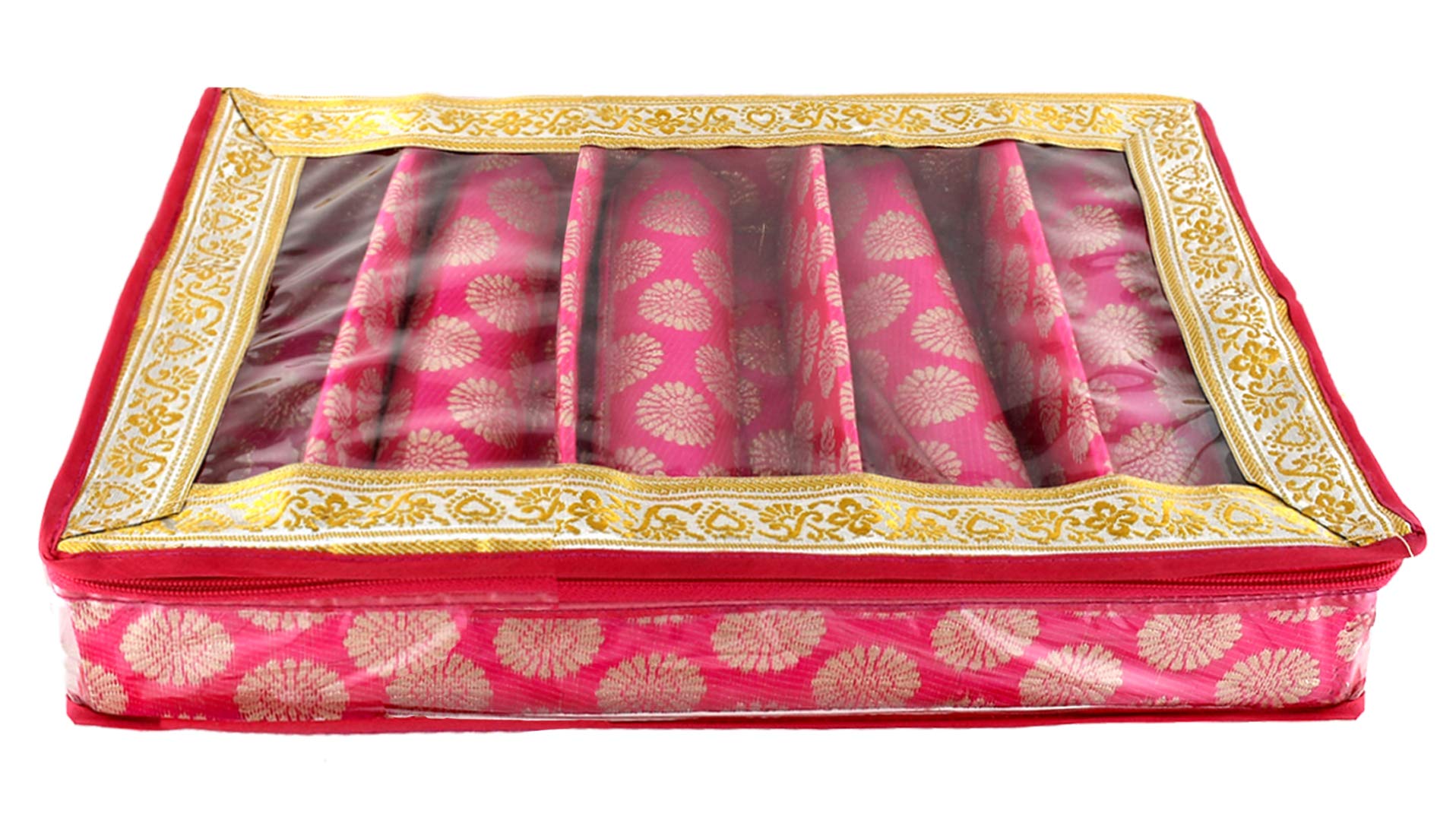 Kuber Industries Carry Design Brocade Hardboard Five Rod Bangle Box (Pink) -CTKTC38802 - view 2