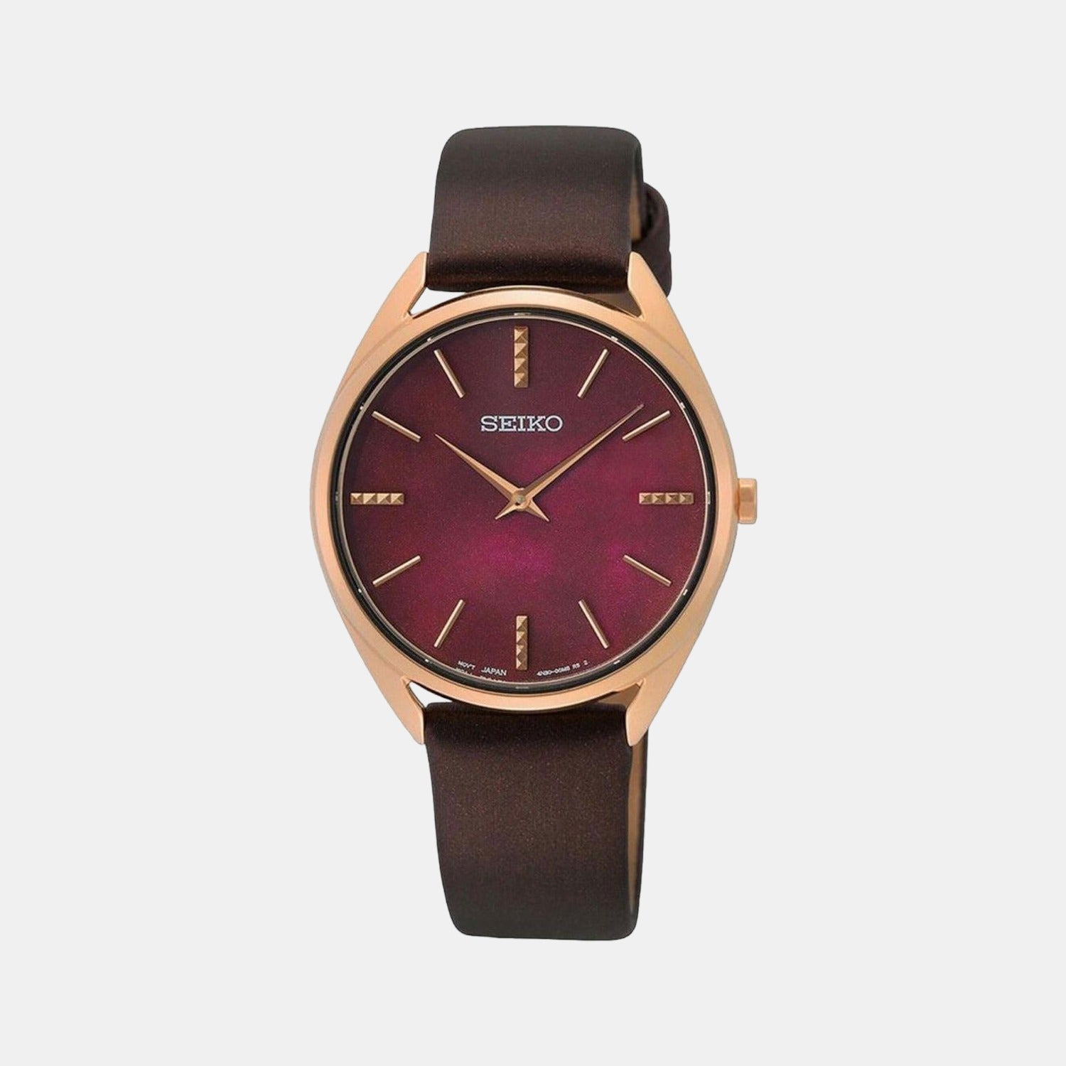 Seiko Dress Quartz Watch Women Quartz Pink Dial Analog Leather Watch SWR082P1