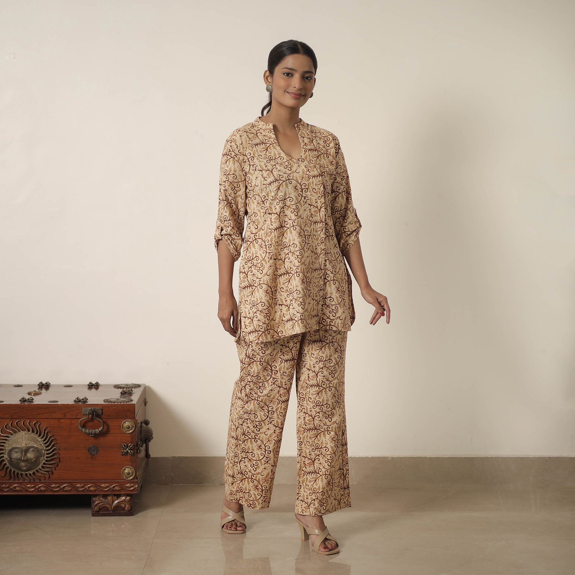ITOKRI CASUALS Beige - Block Printed Cotton Kalamkari Co-ord Set 12