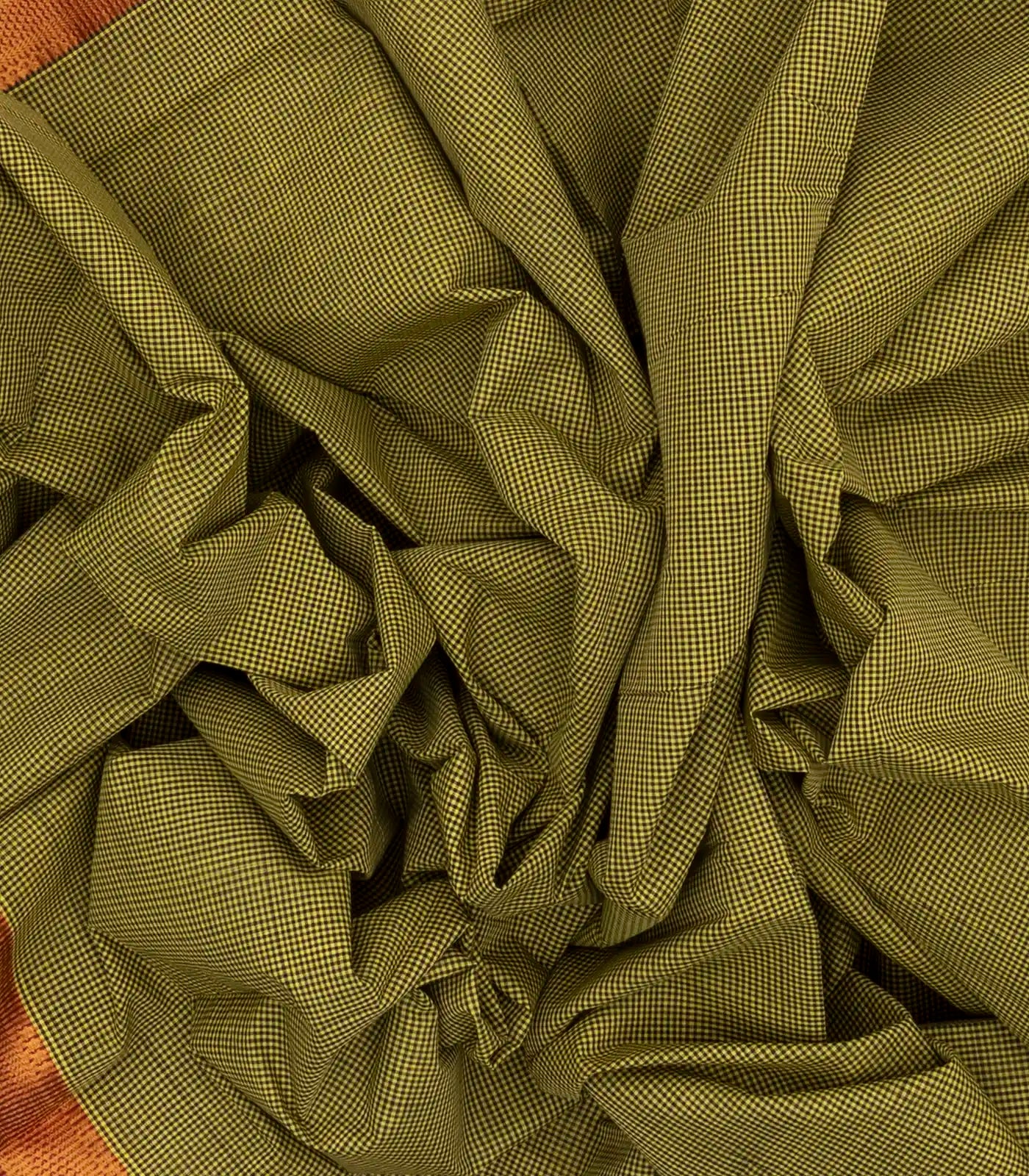 RmKV Olive Green Handloom Mangalagiri Cotton Saree With Checks - view 3