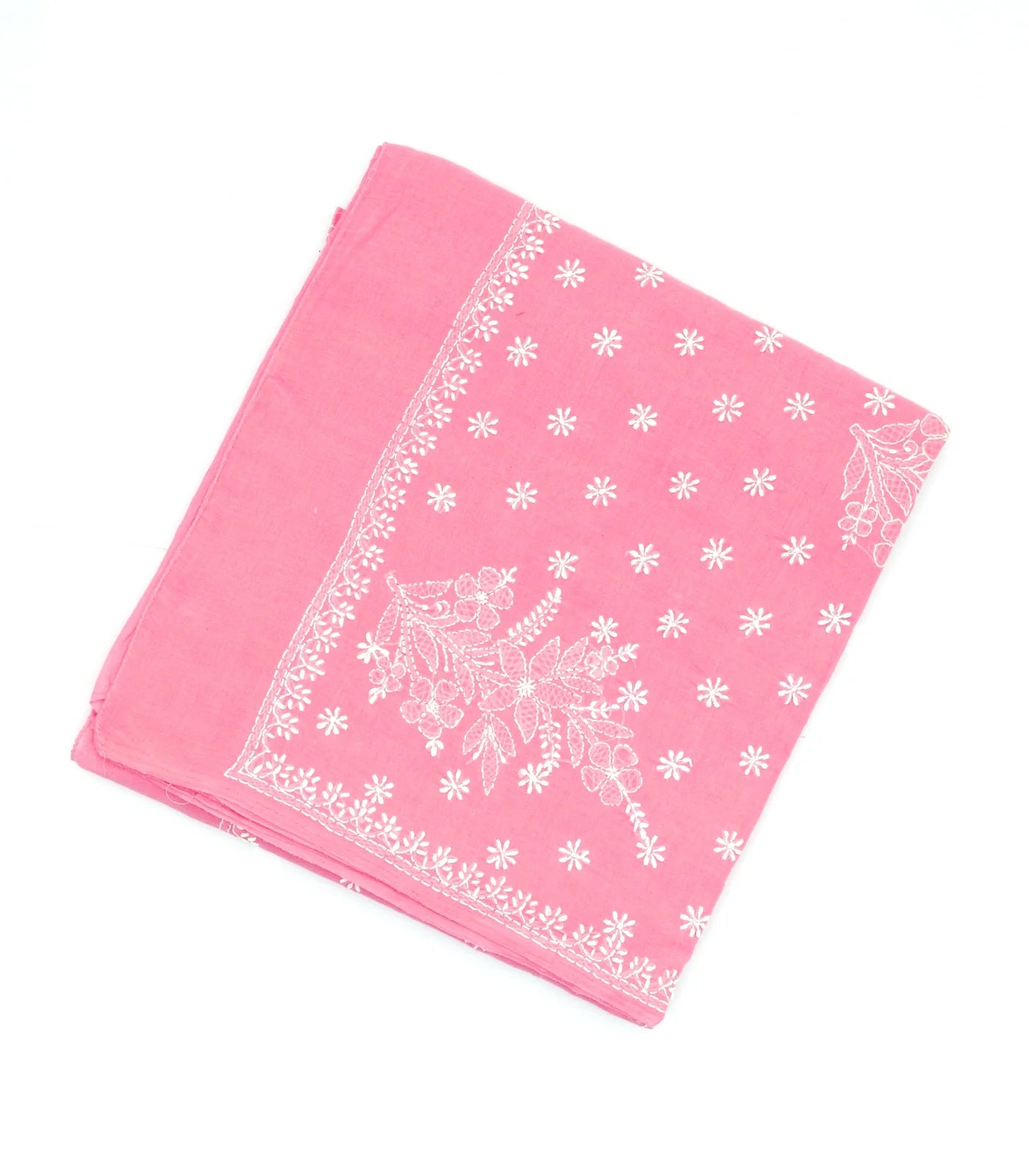 RmKV Bubble gum Pink Chikankari Embroidered Cotton Saree With Floral Motifs