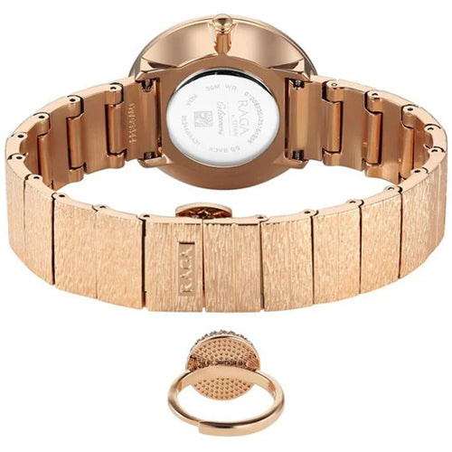 Titan Raga Glimmers Quartz Analog Mother of Pearl Dial Rose Gold Metal Strap Watch For Women 34.7mm 95344WM01F - view 5