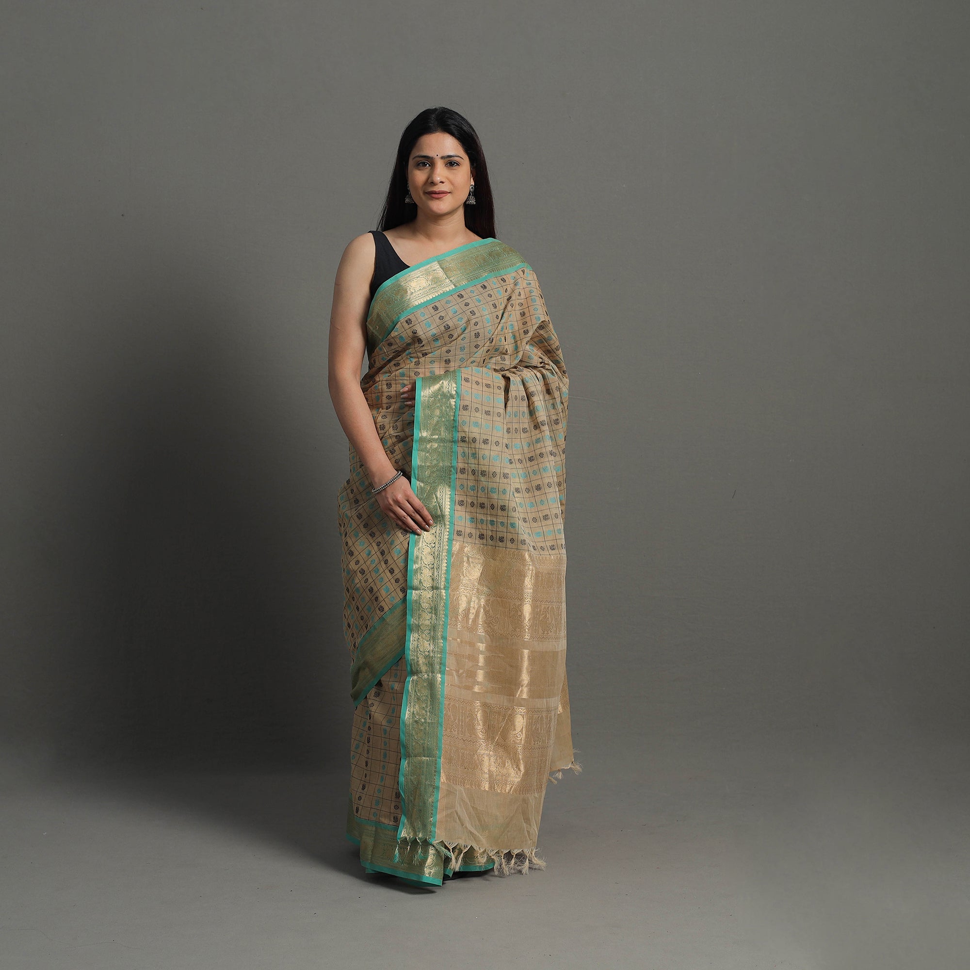 SOUTH KARGHA Brown - Handloom Cotton Zari Border Kanchipuram Saree 26 - view 2