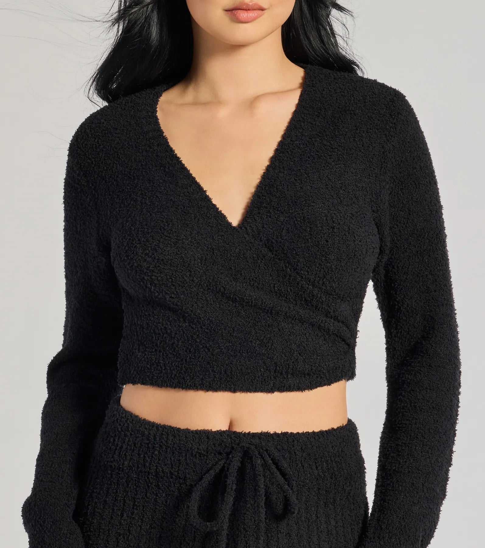 Windsor Cozy Life Chenille Knit Wrap-Front Crop Top - view 8