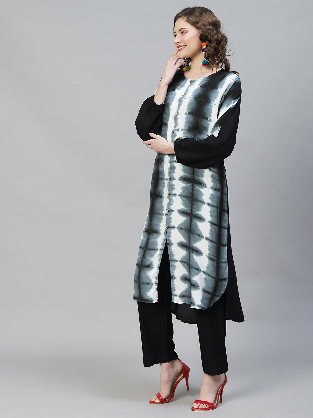 Fashor Tie-Dye Printed Straight Fit Kurta with Pants - Multi - view 3