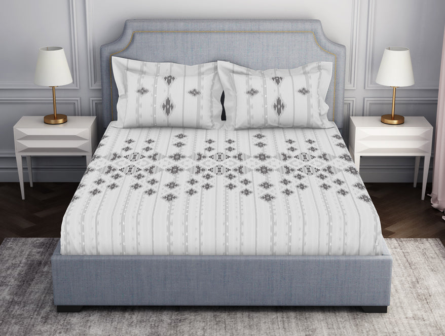 Spaces India Tonalelgence Geometric 100% Cotton Double Bedsheet - Essentials by Spaces