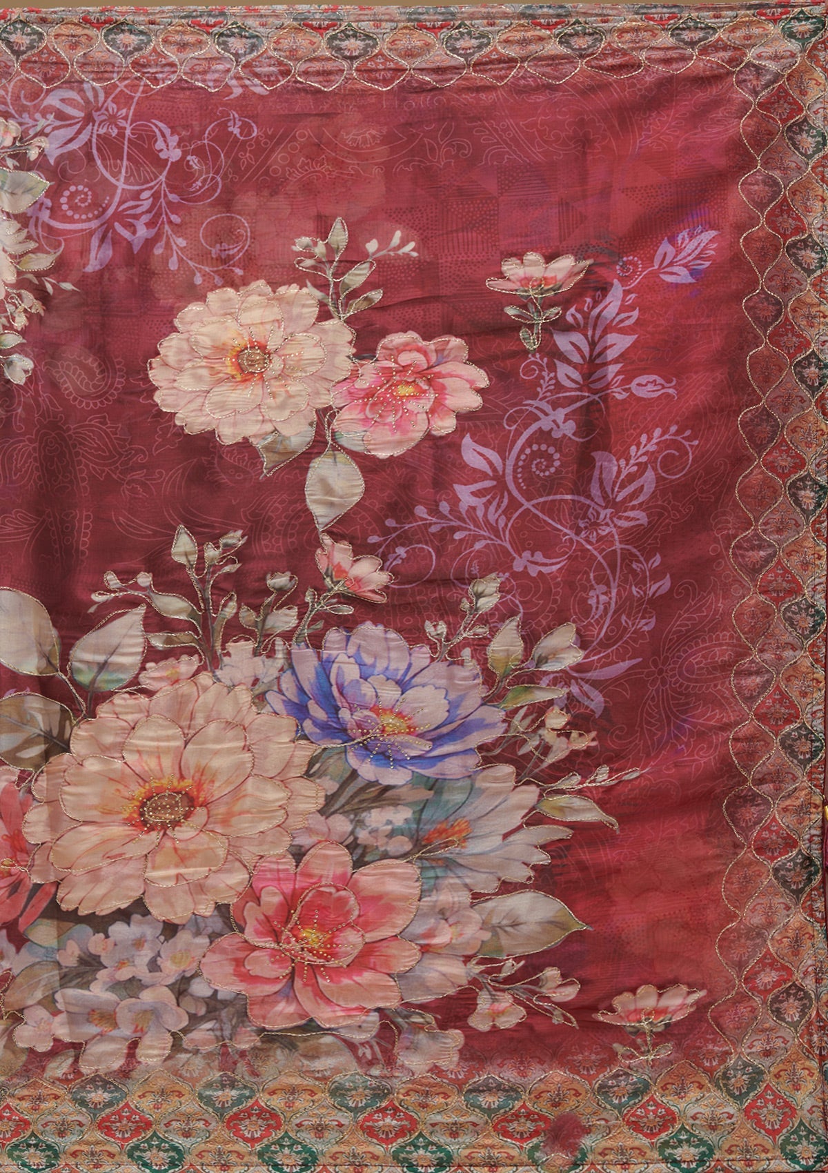Koskii Wine Printed Tissue Saree – Women's - view 8