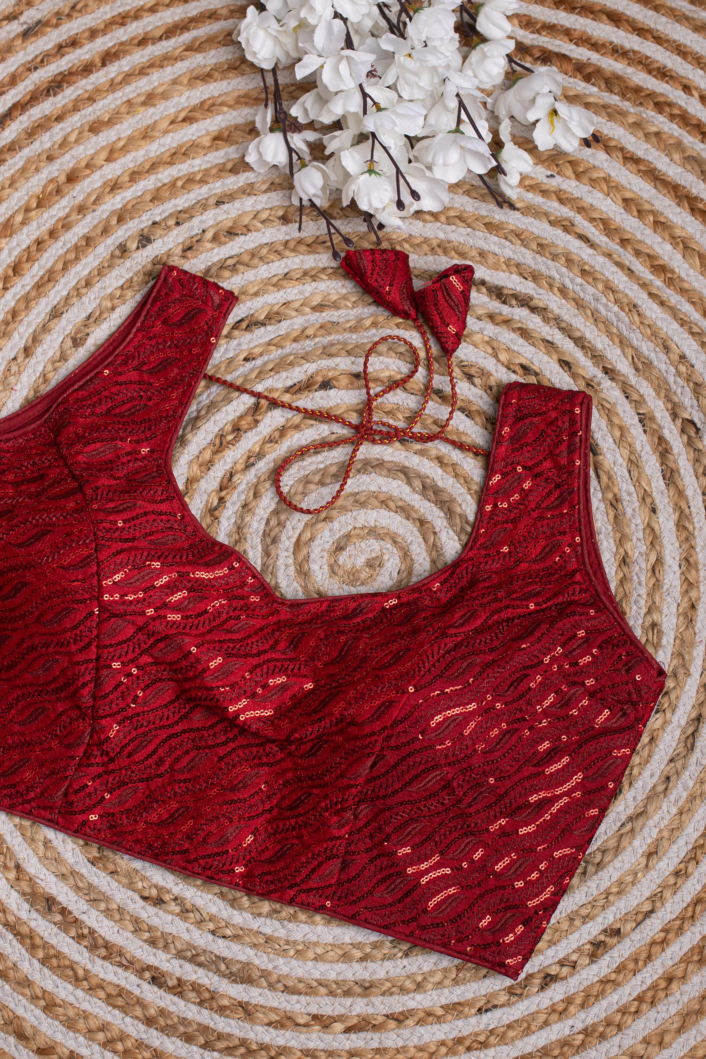 ClothsVilla Maroon Kashish Silk Blouse with Tone-to-Tone Sequin Work