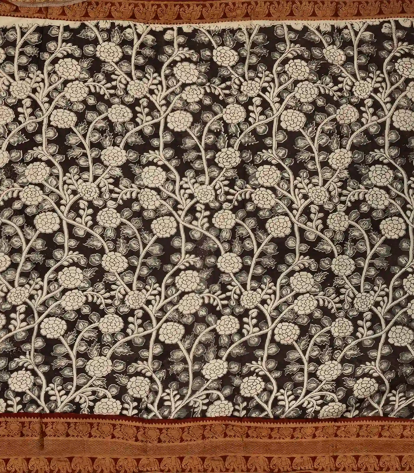 RmKV Off White Handloom Kalamkari Cotton Saree With Printed Annam Vine Motifs - view 4