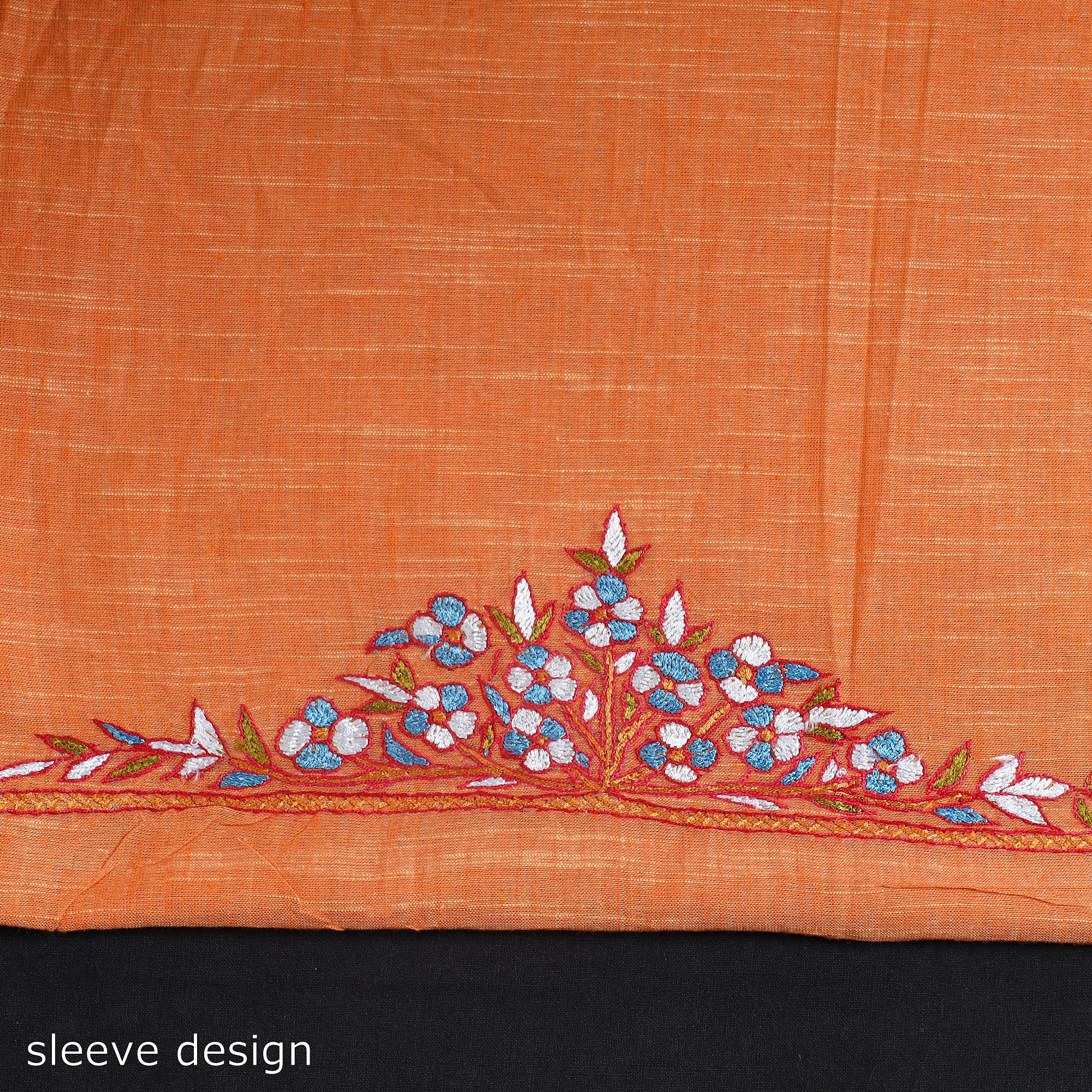 ITOKRI CRAFTS INITIATIVE Orange - Kashida Hand Embroidery Cotton Kurta Material (2.5m) 38 - view 4