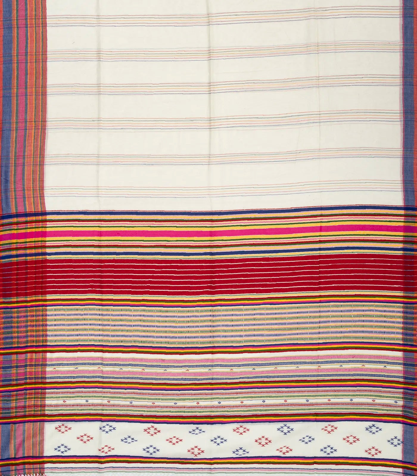 RmKV Off White Handloom Bengal Cotton Saree With Stripes - view 2