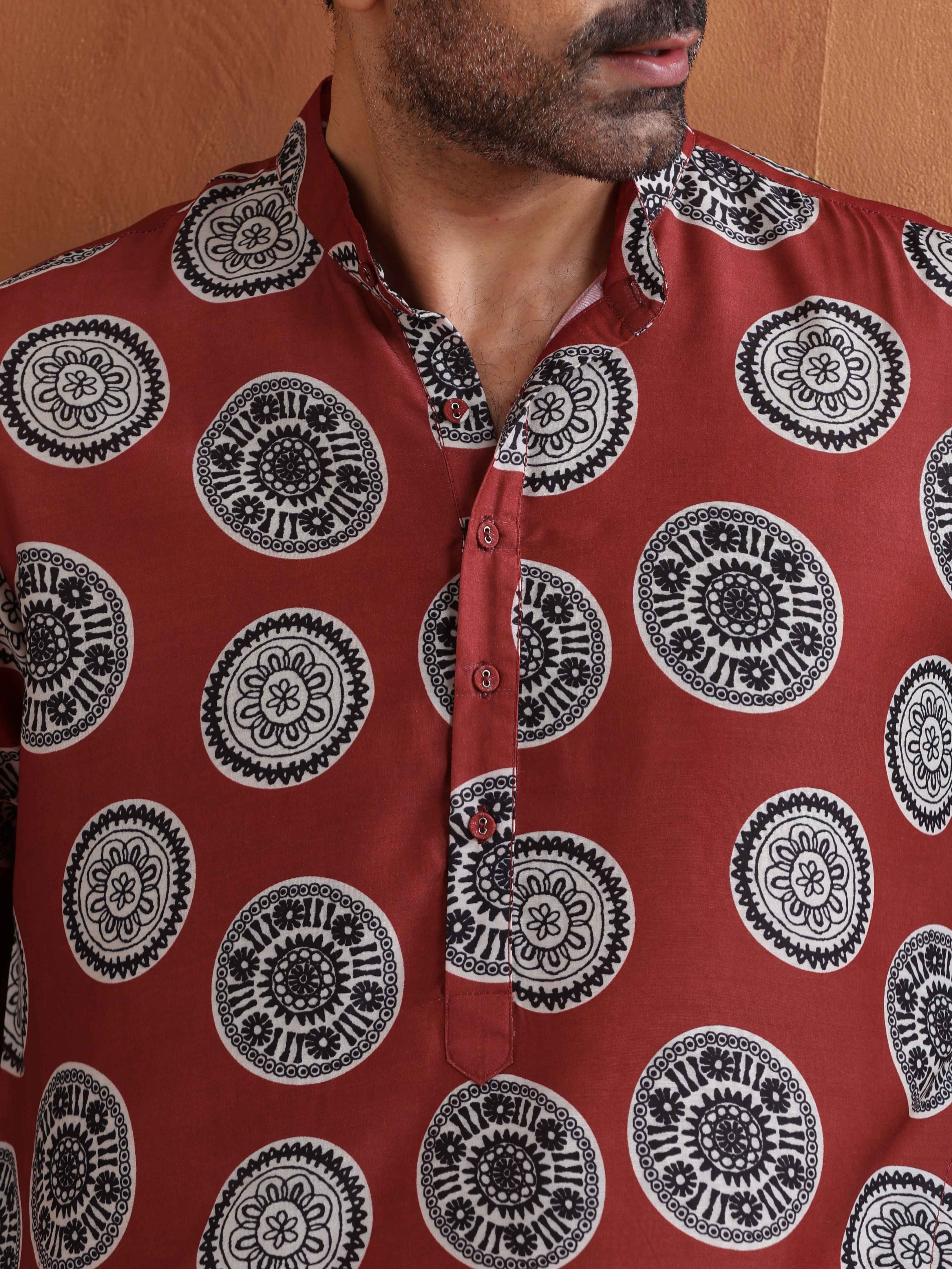trueBrowns Men's Rust Printed Kurta - view 4