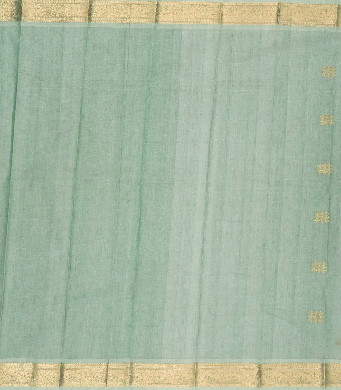 RmKV Light Green Handloom Kanchi Cotton Saree With Kolam Butta And Animal Motifs. - view 4
