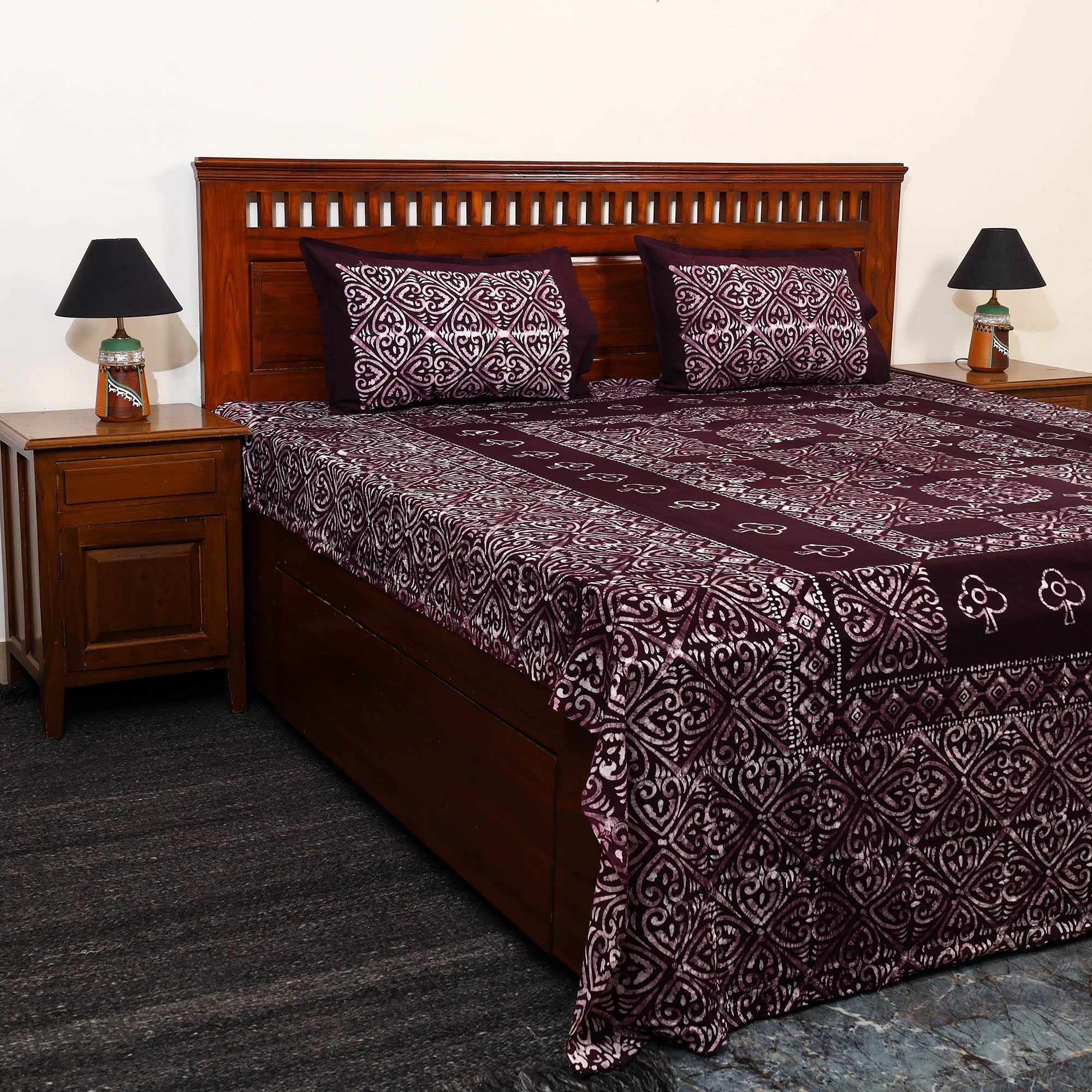 BATIK BY MD. SHARIFF Brown - Cotton Double Hand Batik Print Bed Sheet Set 15